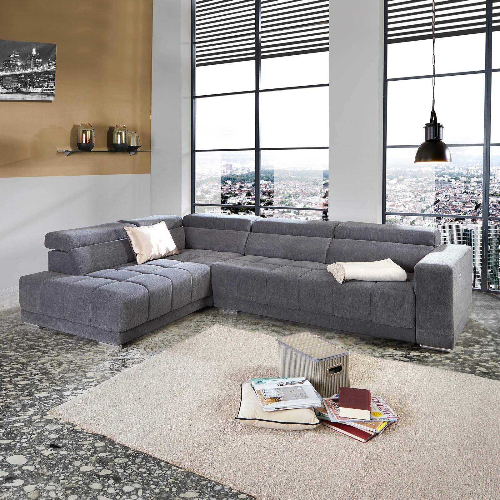 Sedežna Garnitura Hogan, Siva, Relax Funkcija - srebrne barve/siva, Moderno, kovina/tekstil (212/299cm) - Modern Living