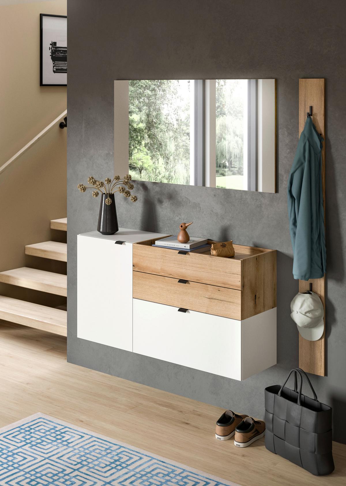 Predsoba Naro, Bela, Barva Hrasta, 3-Delna - bela/temni hrast, Design, leseni material (158/194/37cm) - Livetastic