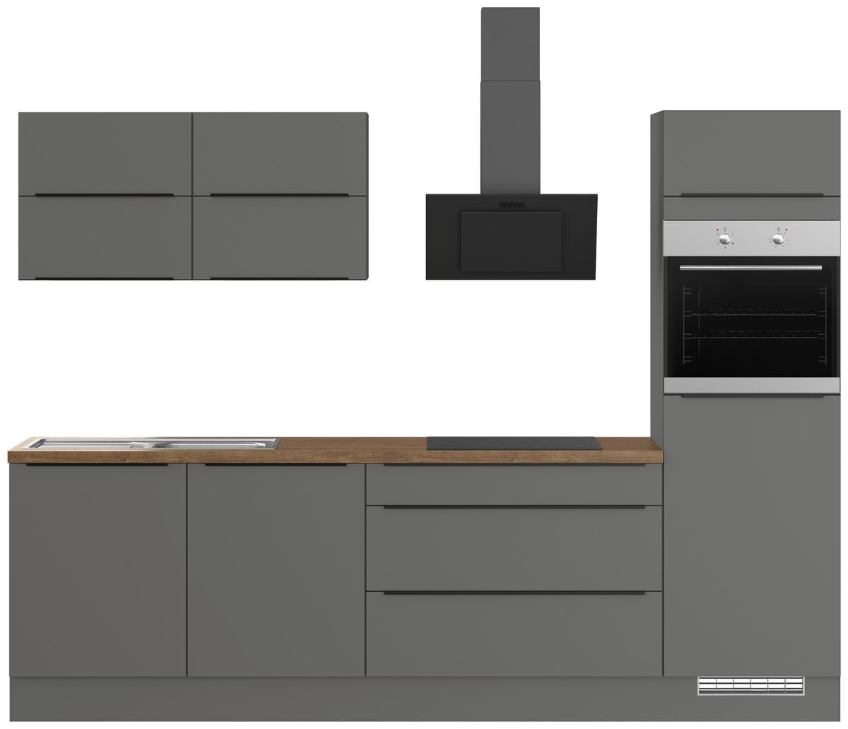 Küchenblock IBZ ohne Geräte ca. 280 cm Dunkelgrau - Eiche dunkel/Graphitfarben, Design, Holzwerkstoff/Metall (280cm) - Impuls