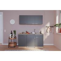 Miniküche Economy m. Geräten B: ca. 150cm Grau/Eichefarben - Eichefarben/Grau, Basics, Holzwerkstoff (150cm) - Respekta