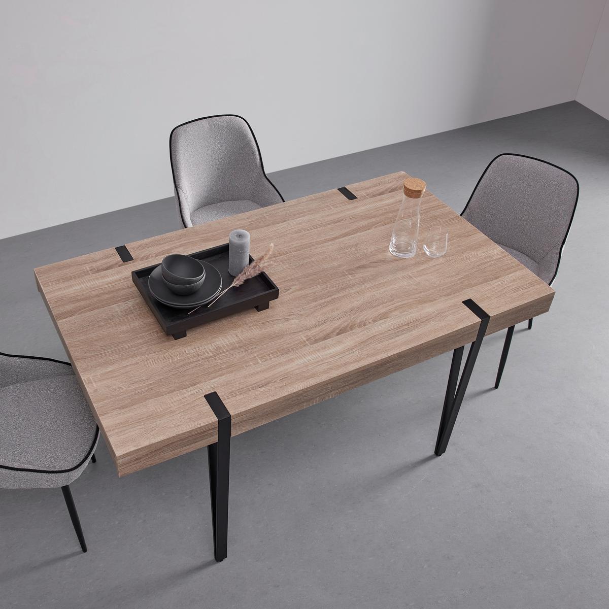Masă ELIN - culoare lemn stejar/negru, Modern, metal/material pe bază de lemn (160/90/76cm) - Bessagi Home