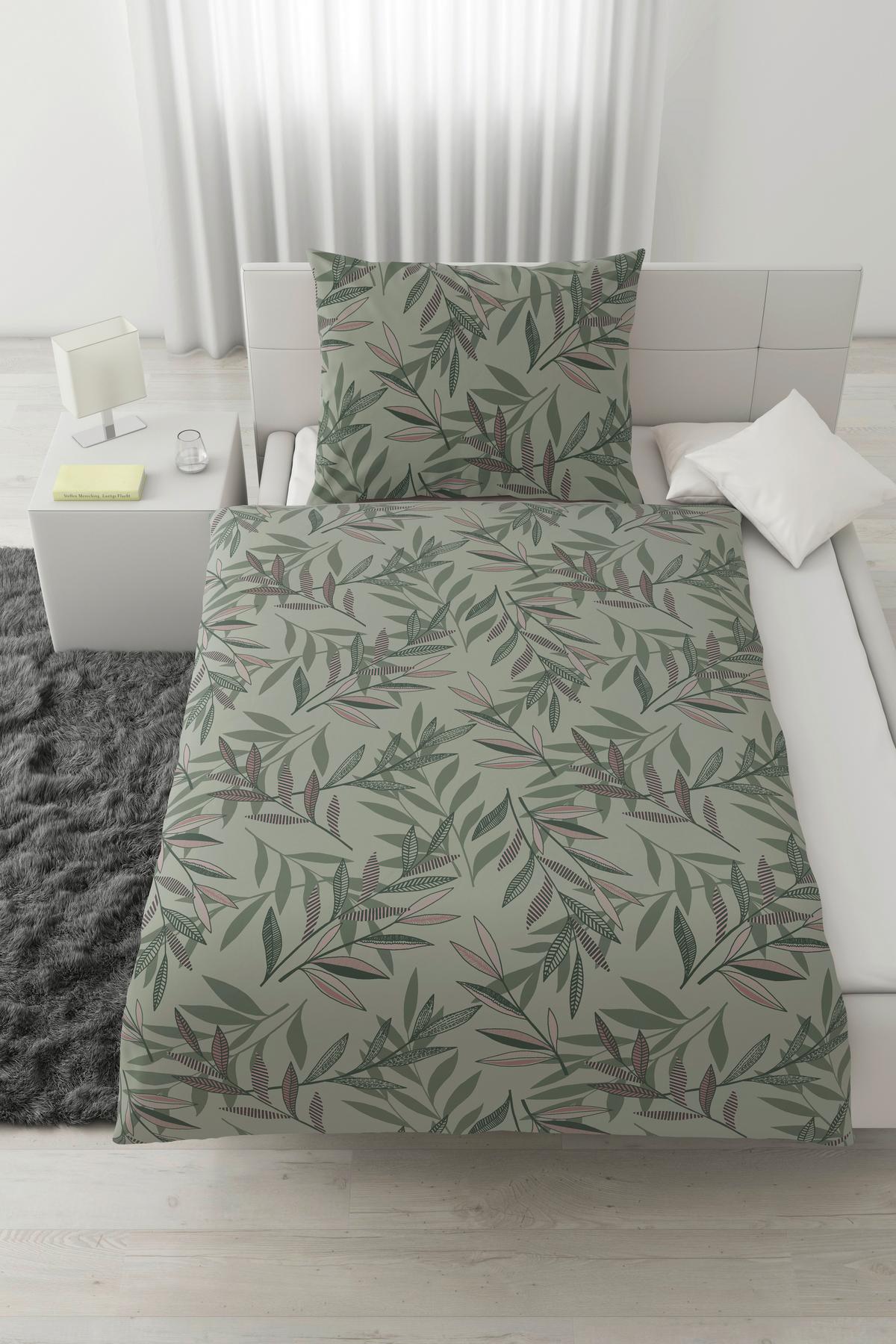 Bettwäsche Stitched Leaves Grün/Mauve ca. 140x200cm - Mauve/Grün, Textil (140/200cm) - Modern Living