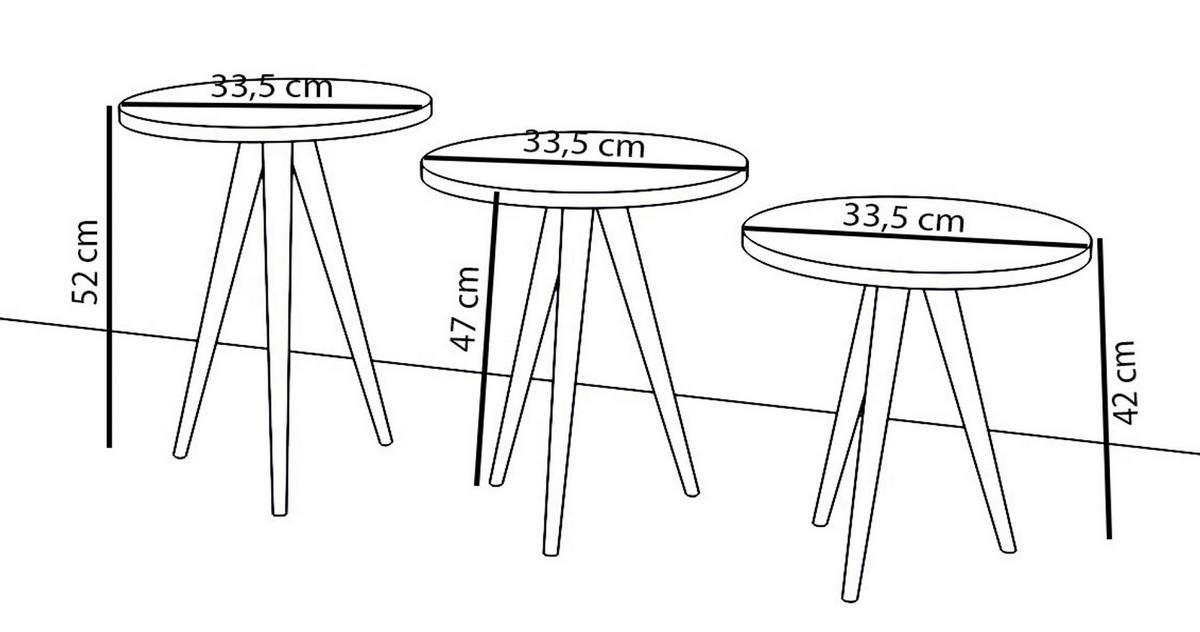 BEISTELLTISCHSET BARILO - Honigeiche, Design, Holzwerkstoff (34/34/42-47-52cm) - MID.YOU