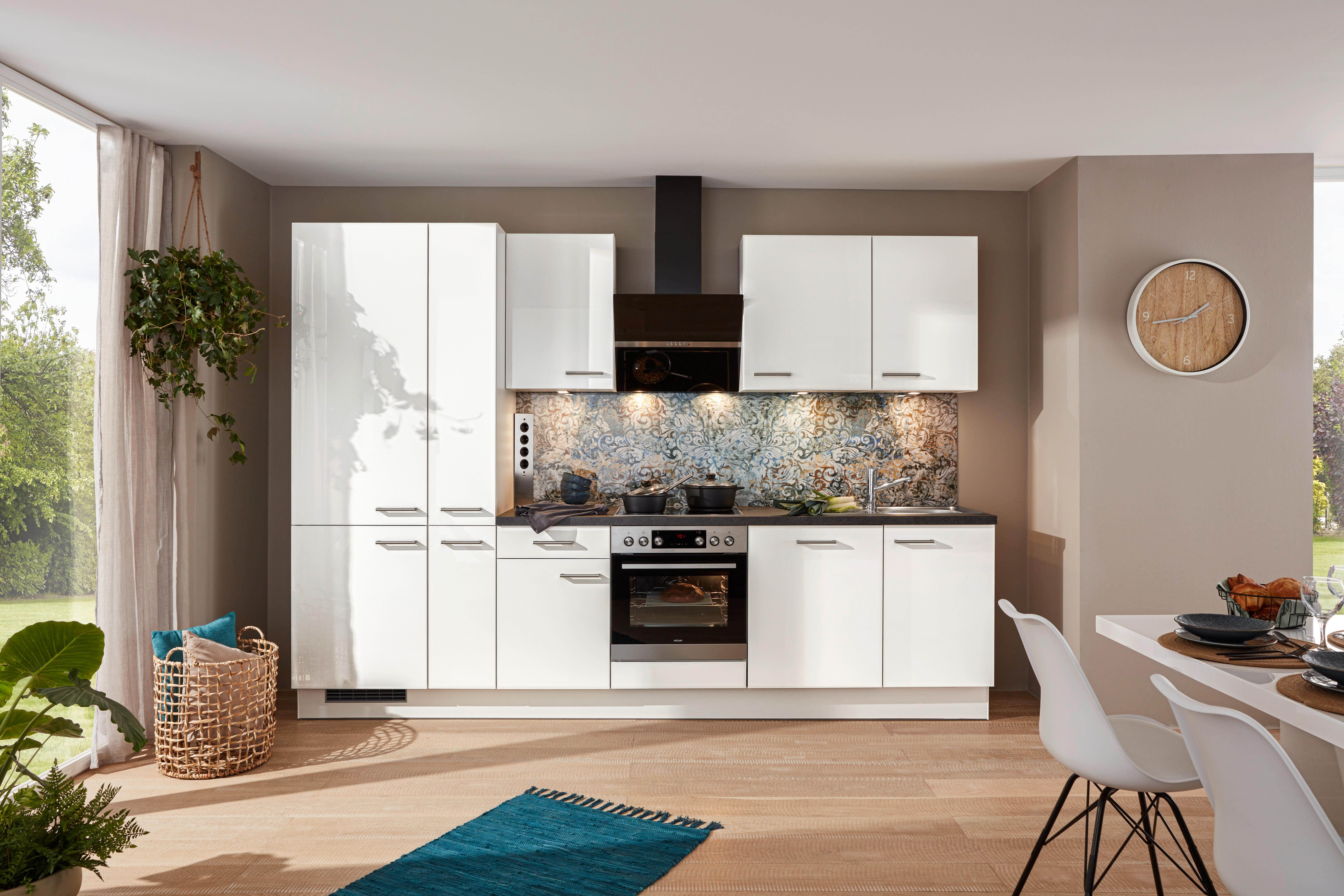 Küchenblock in Weiß Hochglanz - Weiß, MODERN, Holzwerkstoff/Metall (310cm) - Impuls