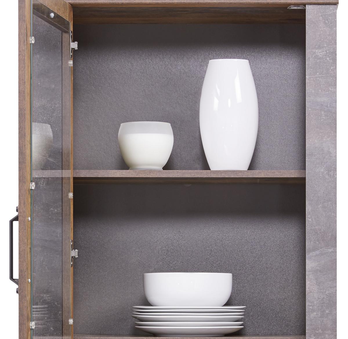 Vitrină Ontario - gri închis/culoare lemn stejar, Trend, sticlă/material pe bază de lemn (71,4/200/41,5cm) - Modern Living