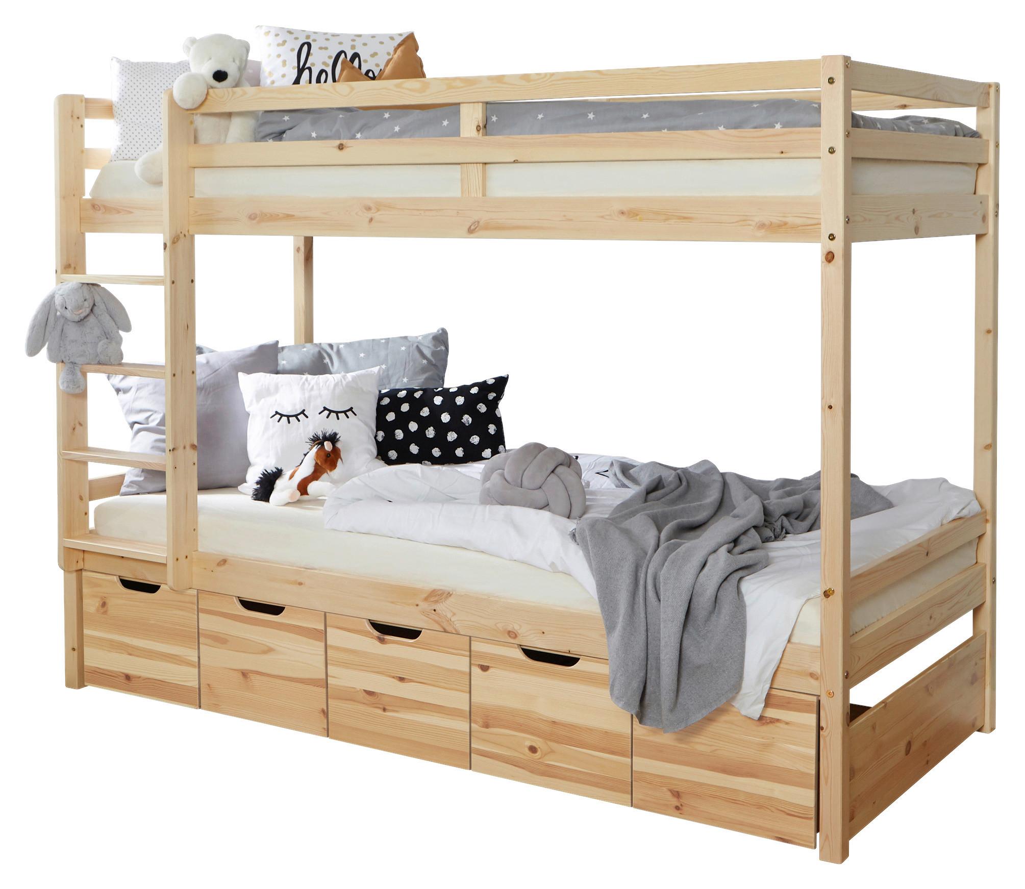 Etagenbett Finn mit 5 Schubkästen ca.90x200cm Kiefer - Weiß/Naturfarben, MODERN, Holz (90/200cm) - MID.YOU