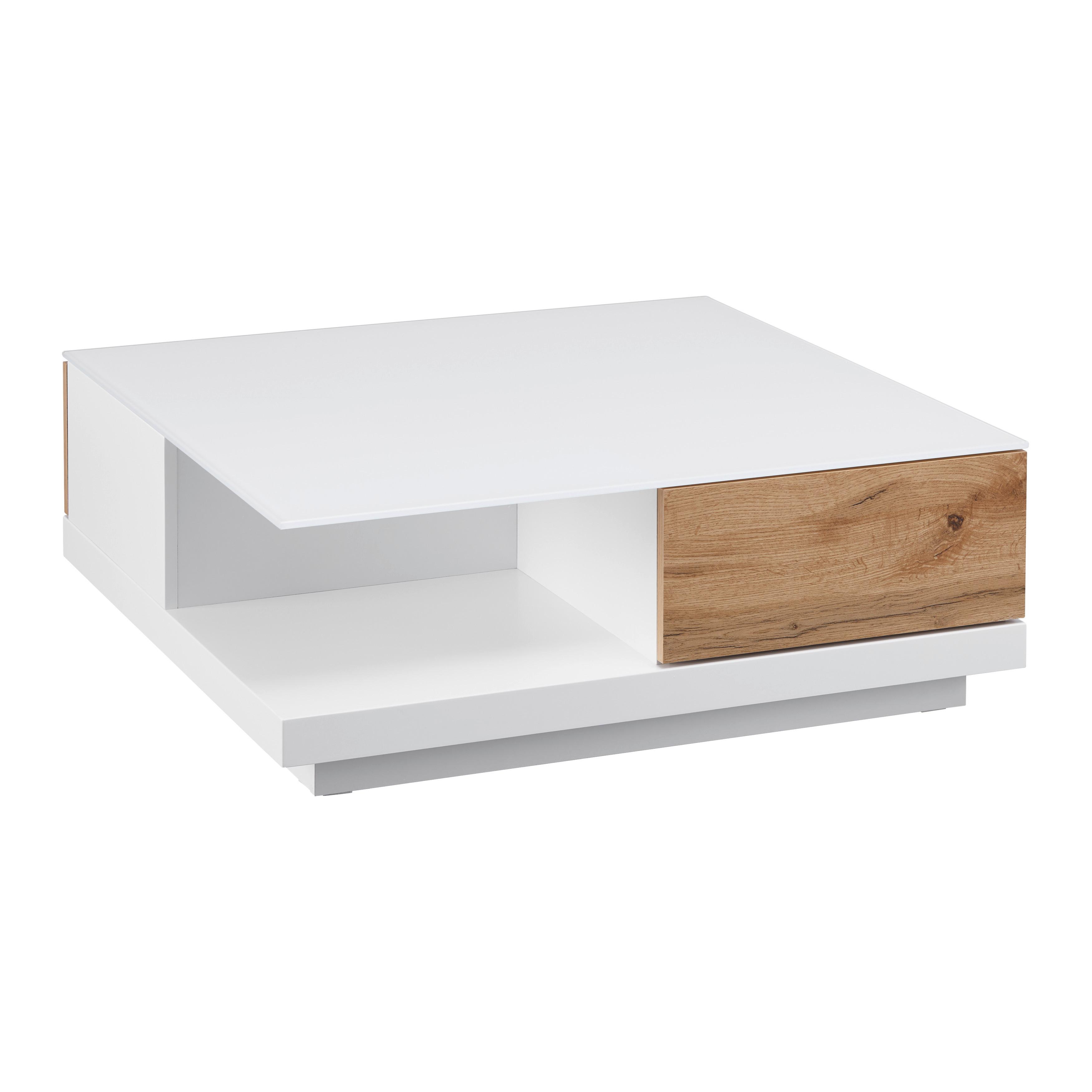 Couchtisch Nevio Weiß Eichefarben MDF mit Stauraum - Eichefarben/Weiß, MODERN, Glas (85/85/30cm) - Bessagi Home