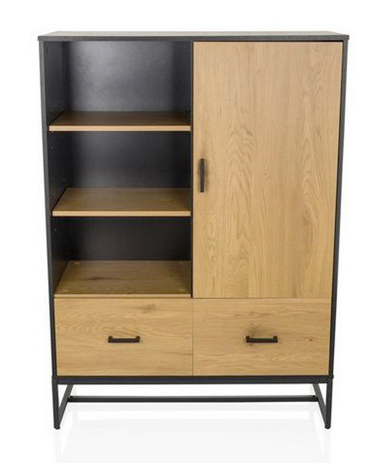 Visoka Komoda Amio, Črna, Barva Hrasta - črna/barve hrasta, Moderno, kovina/leseni material (100/140/40cm) - MID.YOU