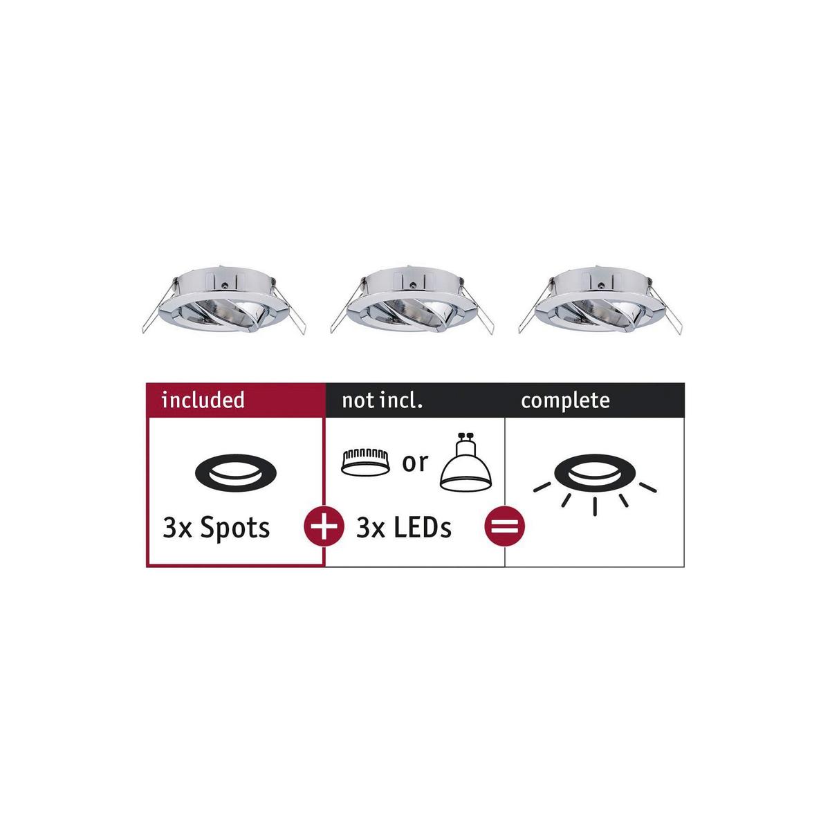 Deckenleuchte Choose! Spot Set max. 10 Watt, 3-teilig - Chromfarben/Alufarben, Basics, Metall (8,4cm) - Paulmann