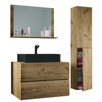 Kopalnica Lendas L, Medeni Hrast - črna/medeni hrast, Moderno, steklo/leseni material (114cm) - MID.YOU