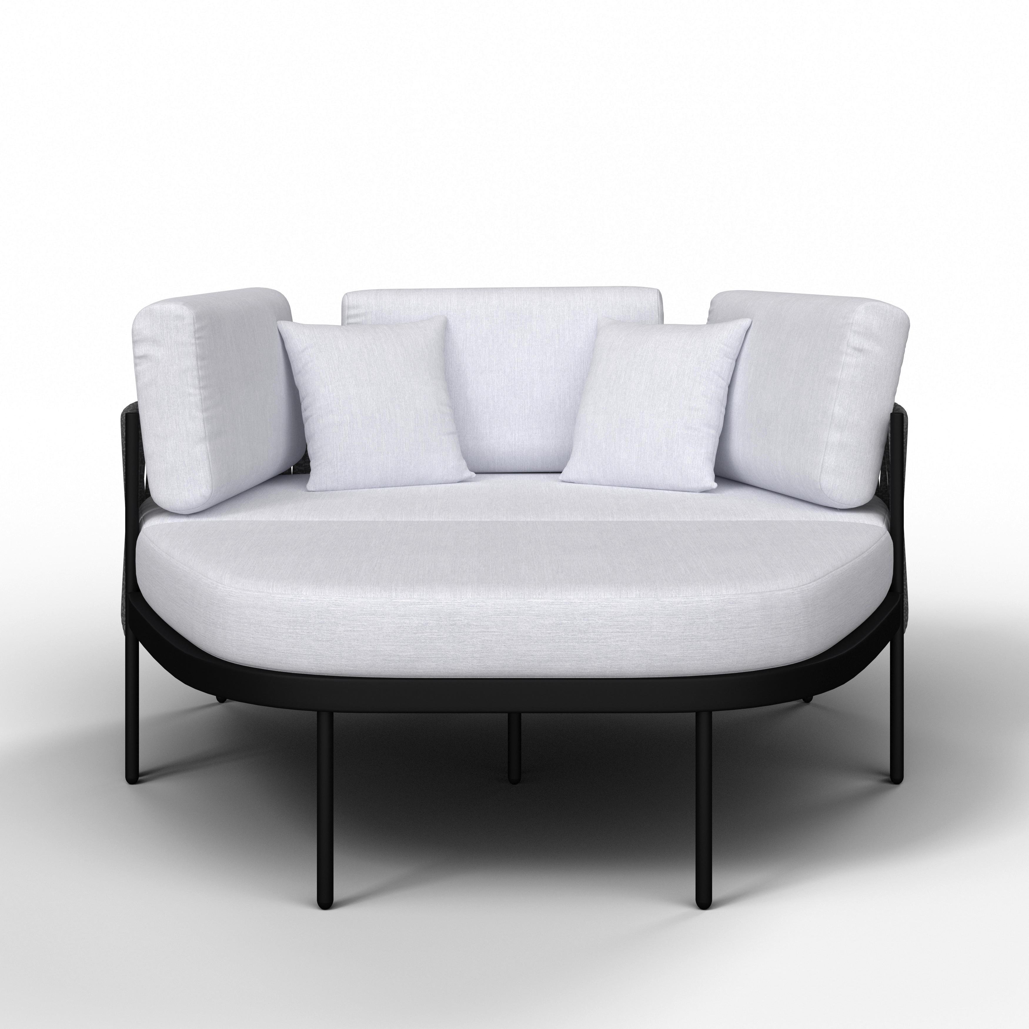 RUND SOLSÄNG LUCIEN - mörkgrå/ljusgrå, Modern, metall/textil (150/64/76cm) - Bessagi Garden
