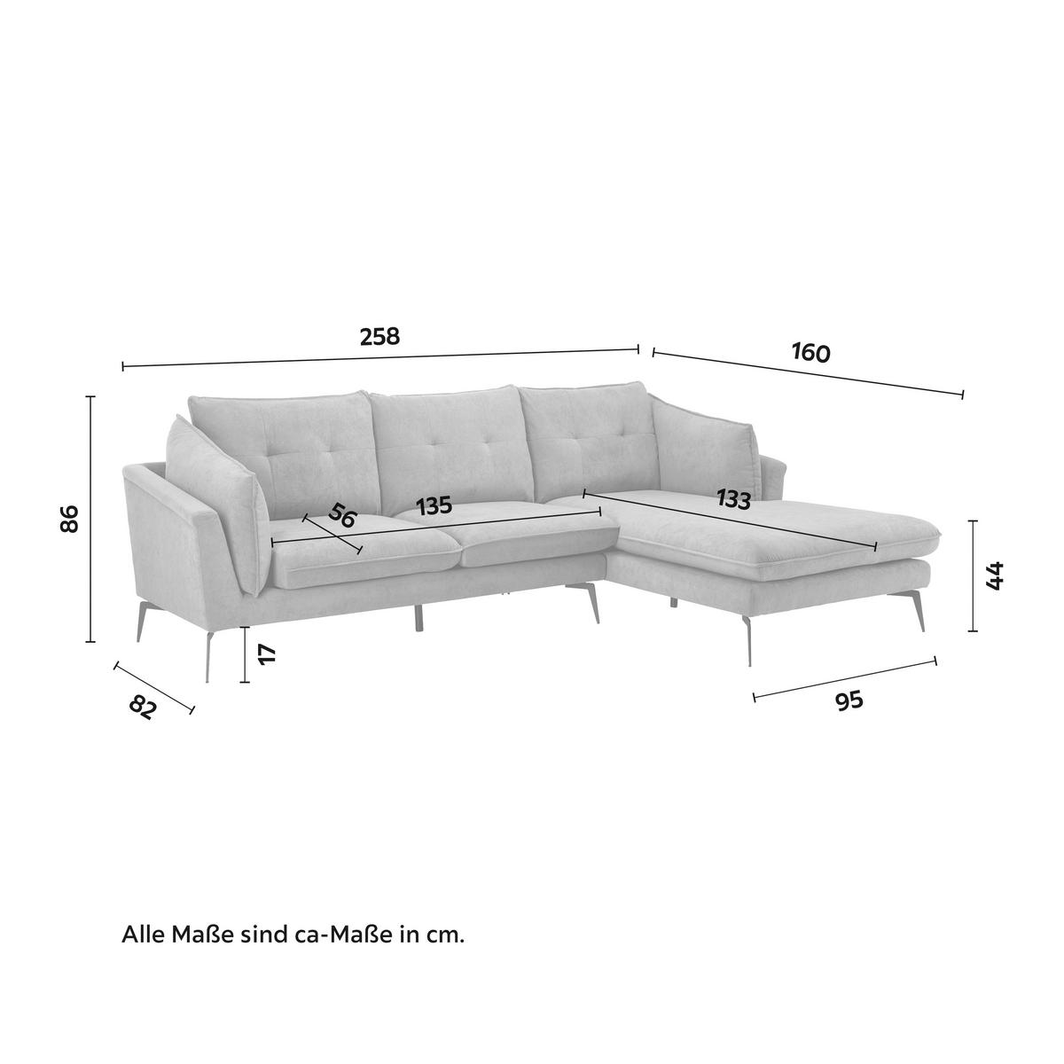 Sarokkanapé Sandro - szürke, Modern, textil/fa (258/86/160cm) - Bessagi Home