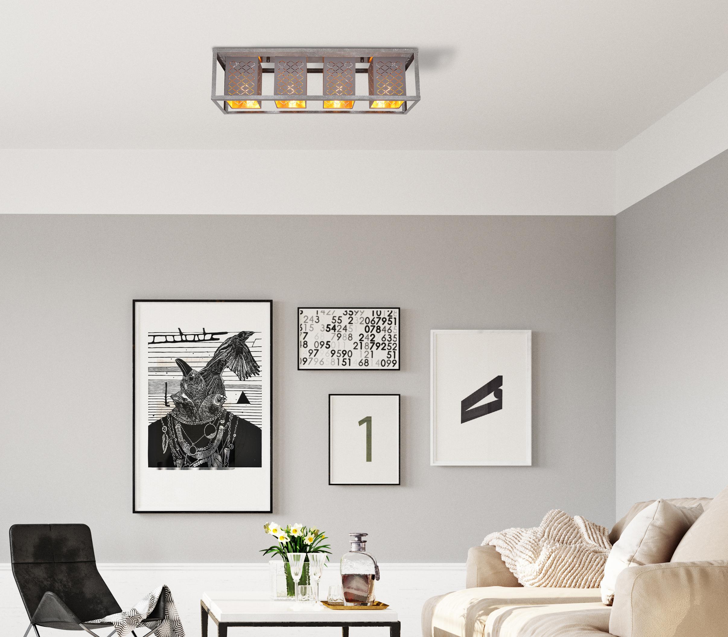 Deckenleuchte Thomas in Silberfarben max. 25 Watt - Silberfarben/Goldfarben, Design, Textil/Metall (75/20/22,5cm) - Globo