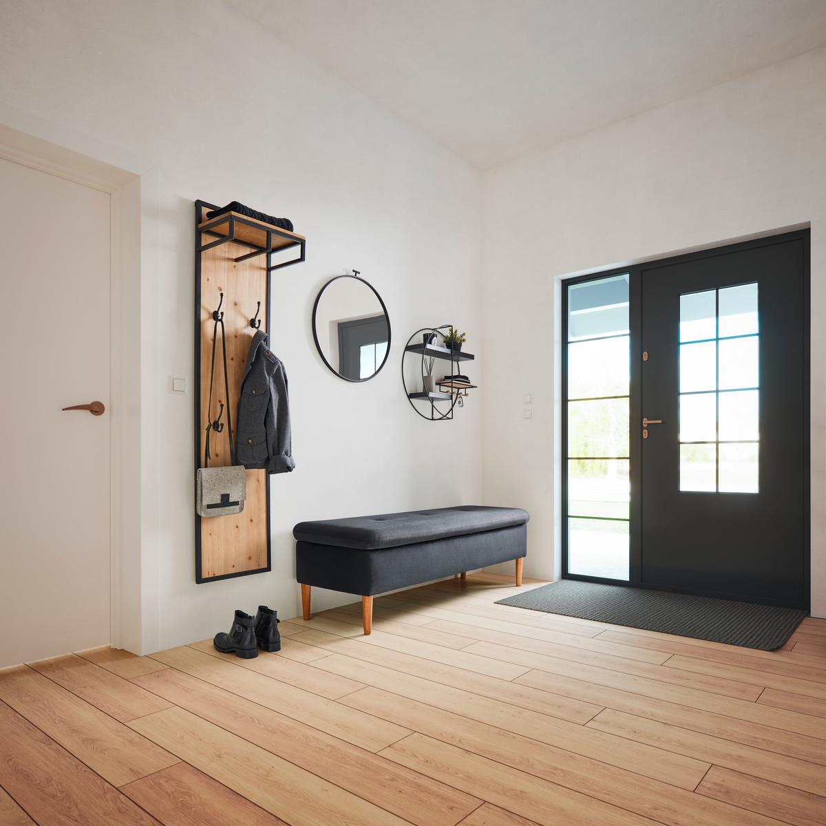 Wandregal Lelia Natur/Schwarz Echtholz/MDF - Schwarz/Naturfarben, MODERN, Holz/Metall (60/60/16,5cm) - Bessagi Home