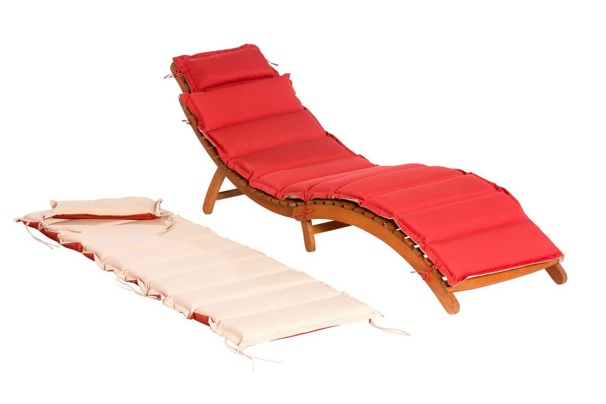 Gartenliege Ipanema inkl. Auflage aus Eukalyptus - Rot/Creme, ROMANTIK / LANDHAUS, Holz/Textil (178/54/70cm) - Gardenson