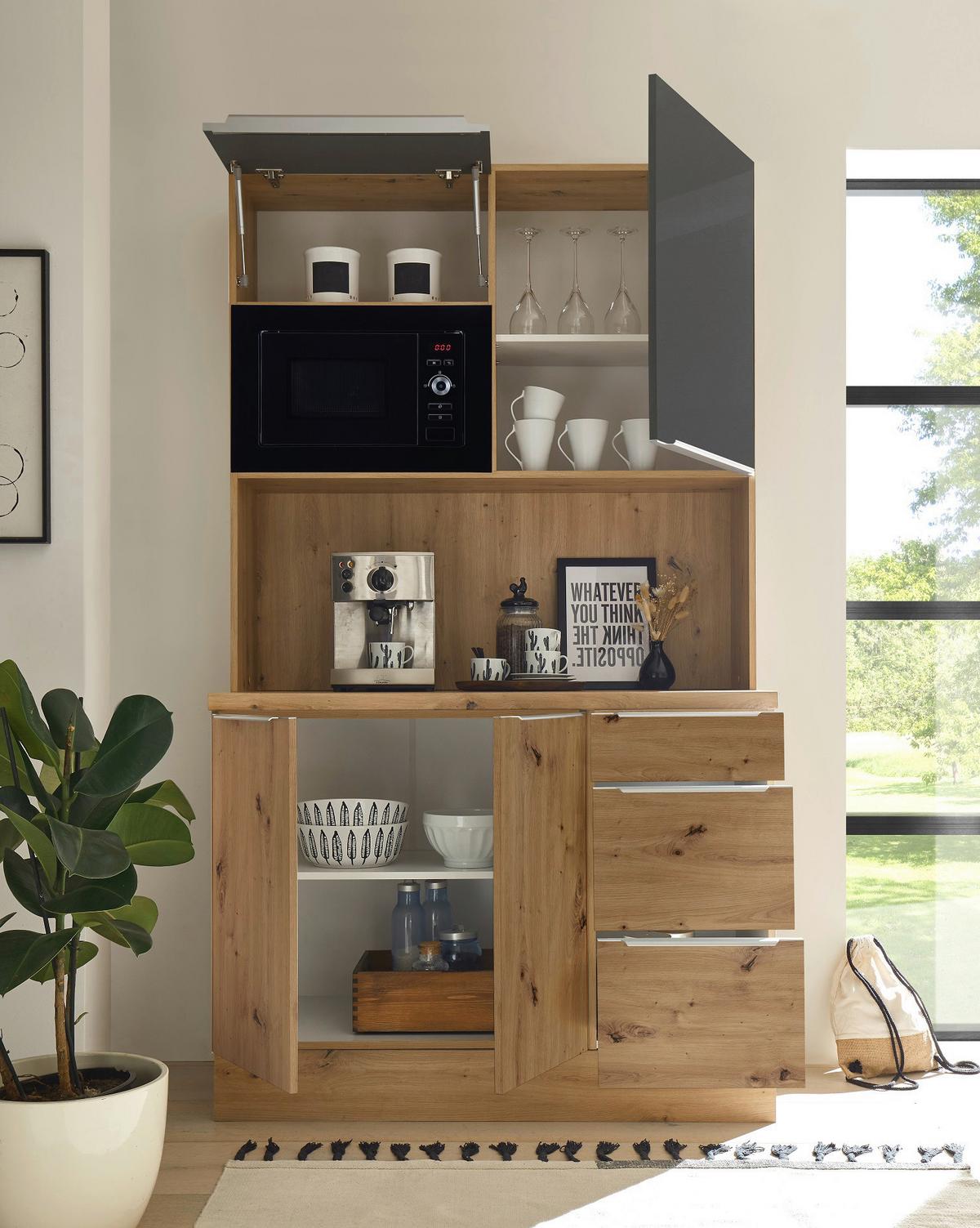 Miniküche Marleen mit Mikrowelle Eiche B: ca. 120 cm - Anthrazit/Alufarben, LIFESTYLE, Holzwerkstoff/Kunststoff (120/211/60cm) - Respekta