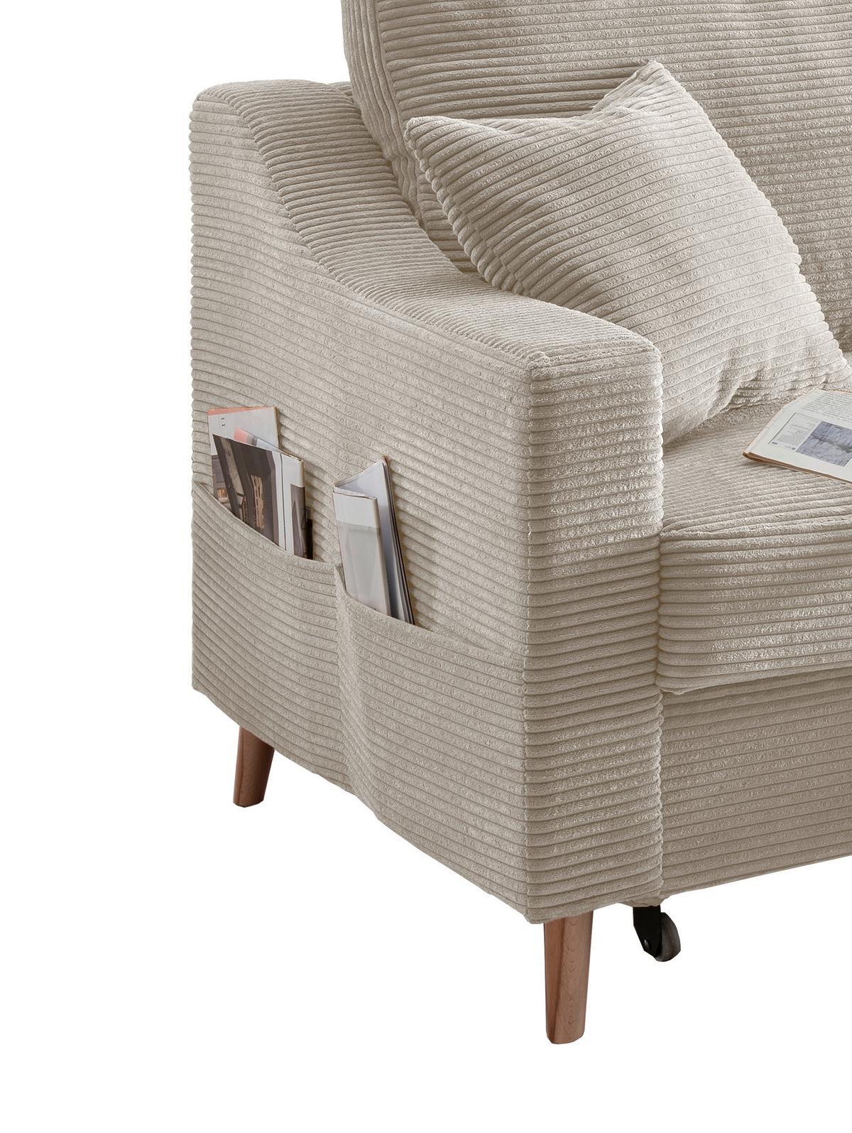 Ecksofa Valentina Cord ca. 228x150 cm Beige - Beige/Naturfarben, Design, Holz/Textil (228/150cm) - P & B