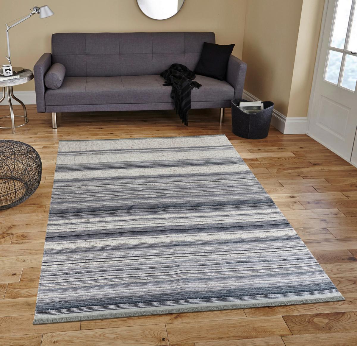Webteppich Arjen in Blau/Beige ca. 120x170cm - Blau/Beige, Natur, Textil (120/170cm)