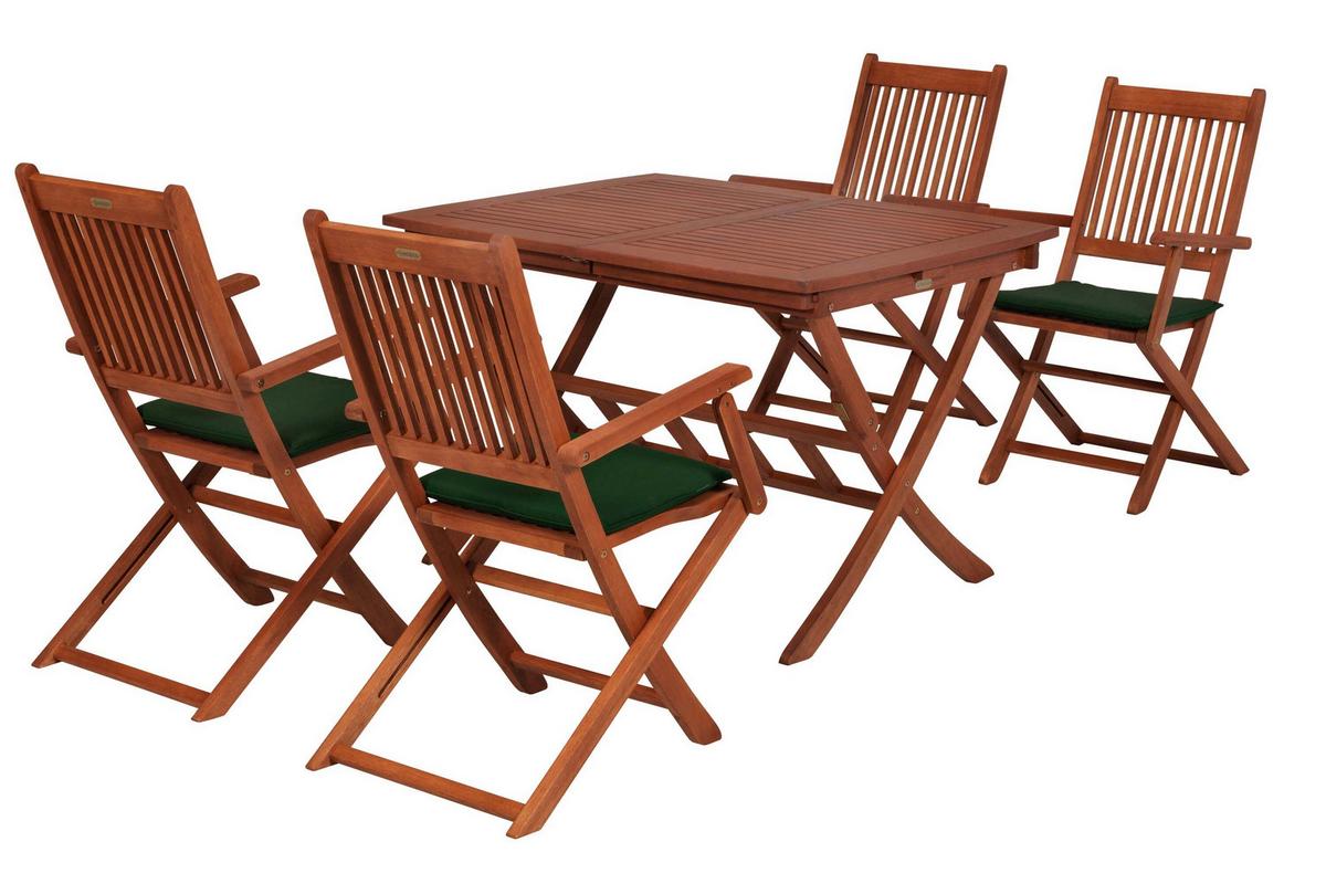 Gartentischgruppe Rio 9-tlg. Echtholz/Grün - Eukalyptusholzfarben/Grün, KONVENTIONELL, Holz/Textil - Gardenson