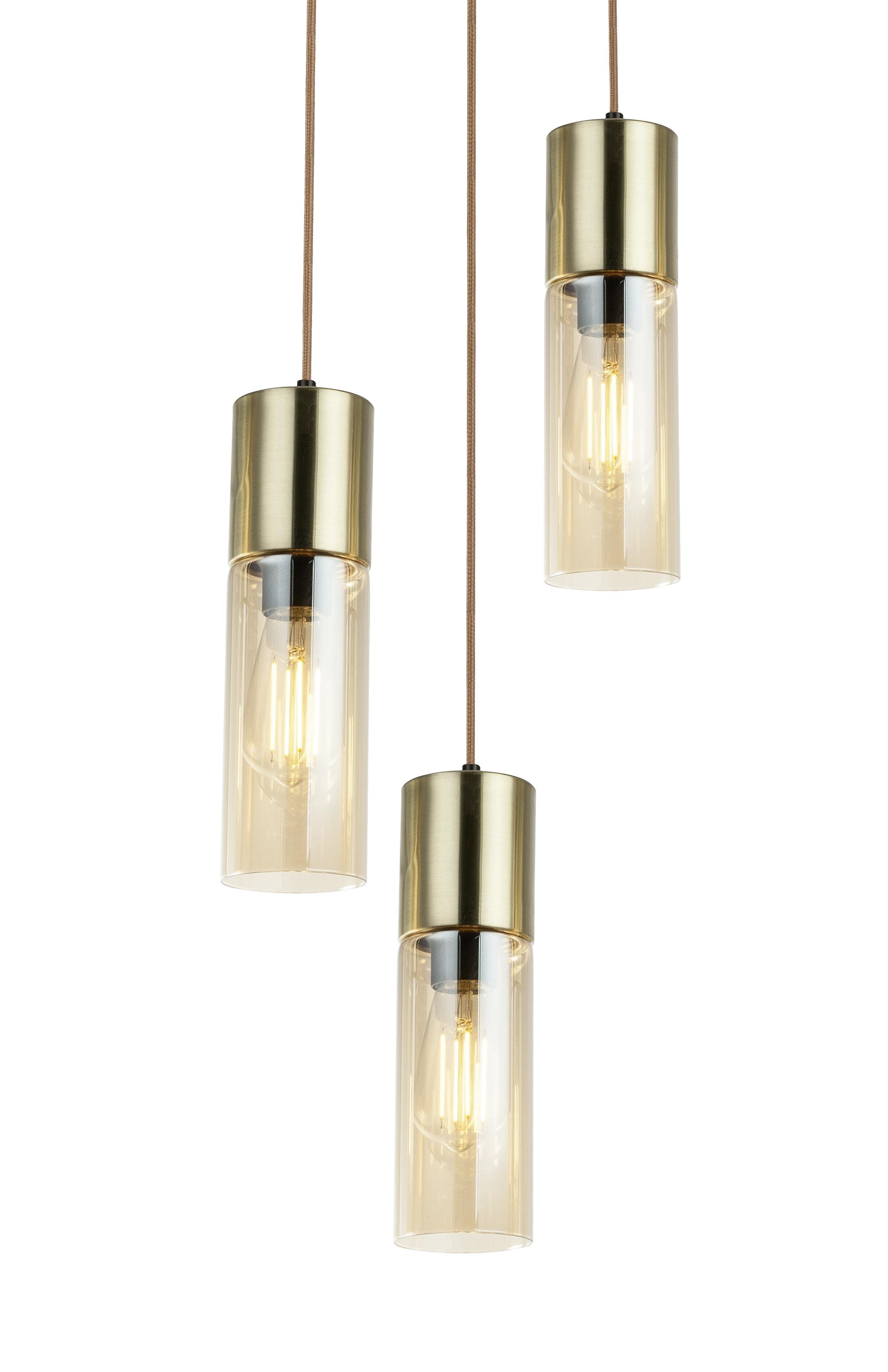 Hängeleuchte 21000-3HM in Messingfarben max. 25 Watt - Messingfarben, Design, Glas/Textil (30/150cm) - Globo