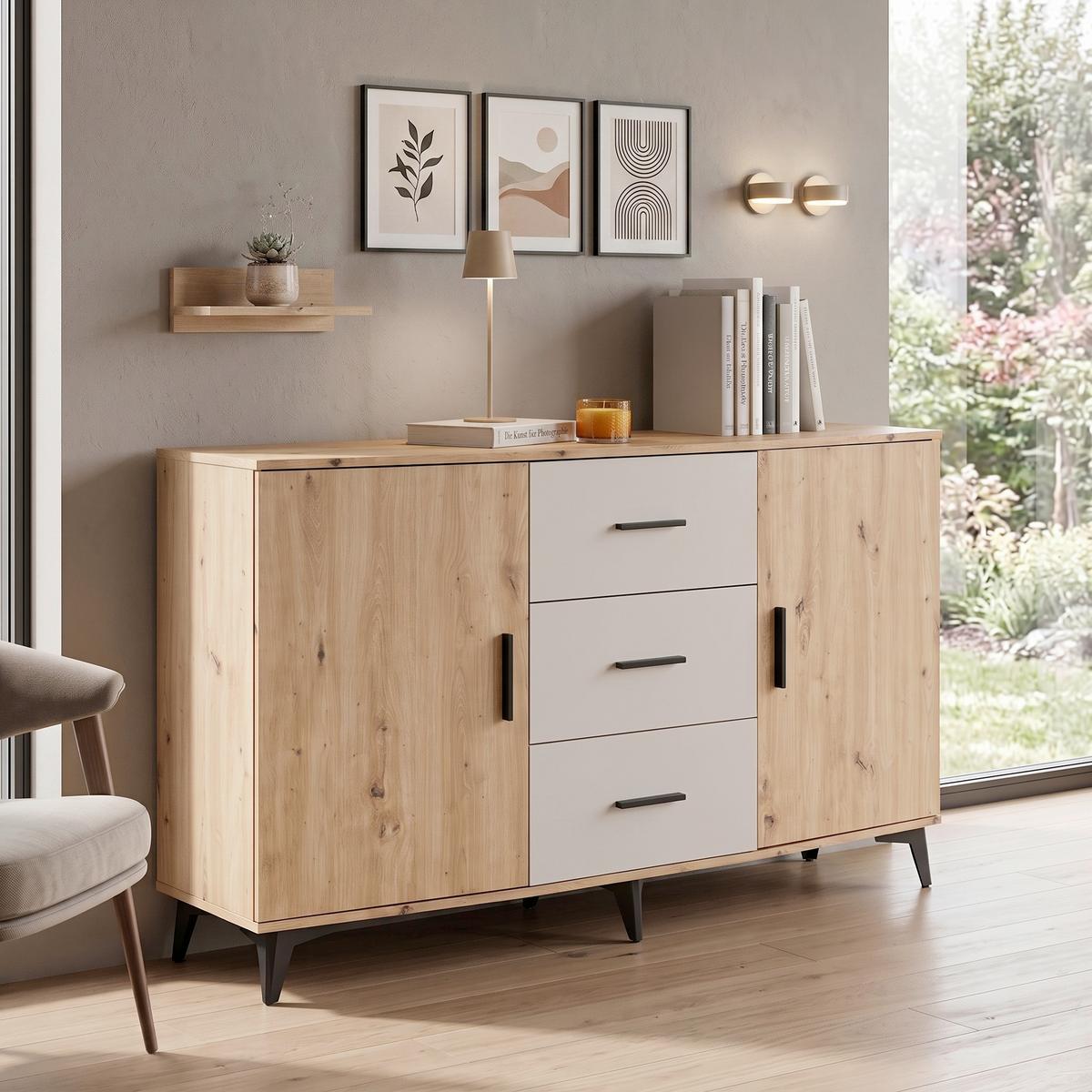 Comodă Ivona - cașmir/stejar Artisan, Trend, material pe bază de lemn (160/90/45cm) - Modern Living