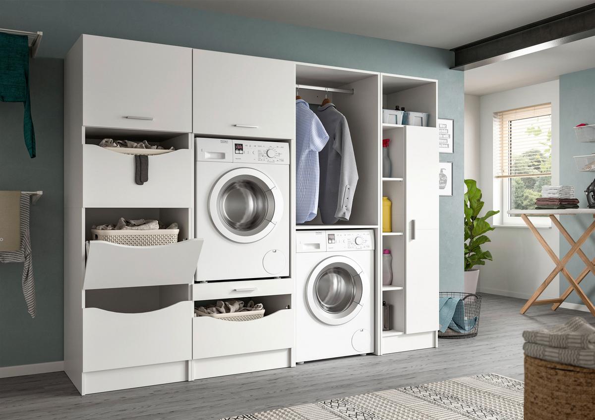 Regal Za Pralnico Free, Bela - bela, Basics, leseni material (242/195/68cm) - MID.YOU