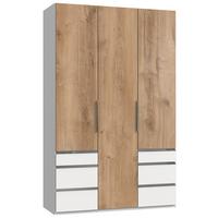 Drehtürenschrank mit Laden 150cm Level Weiß/Eiche Dekor - Chromfarben/Eichefarben, MODERN, Holzwerkstoff (150/236/58cm) - MID.YOU