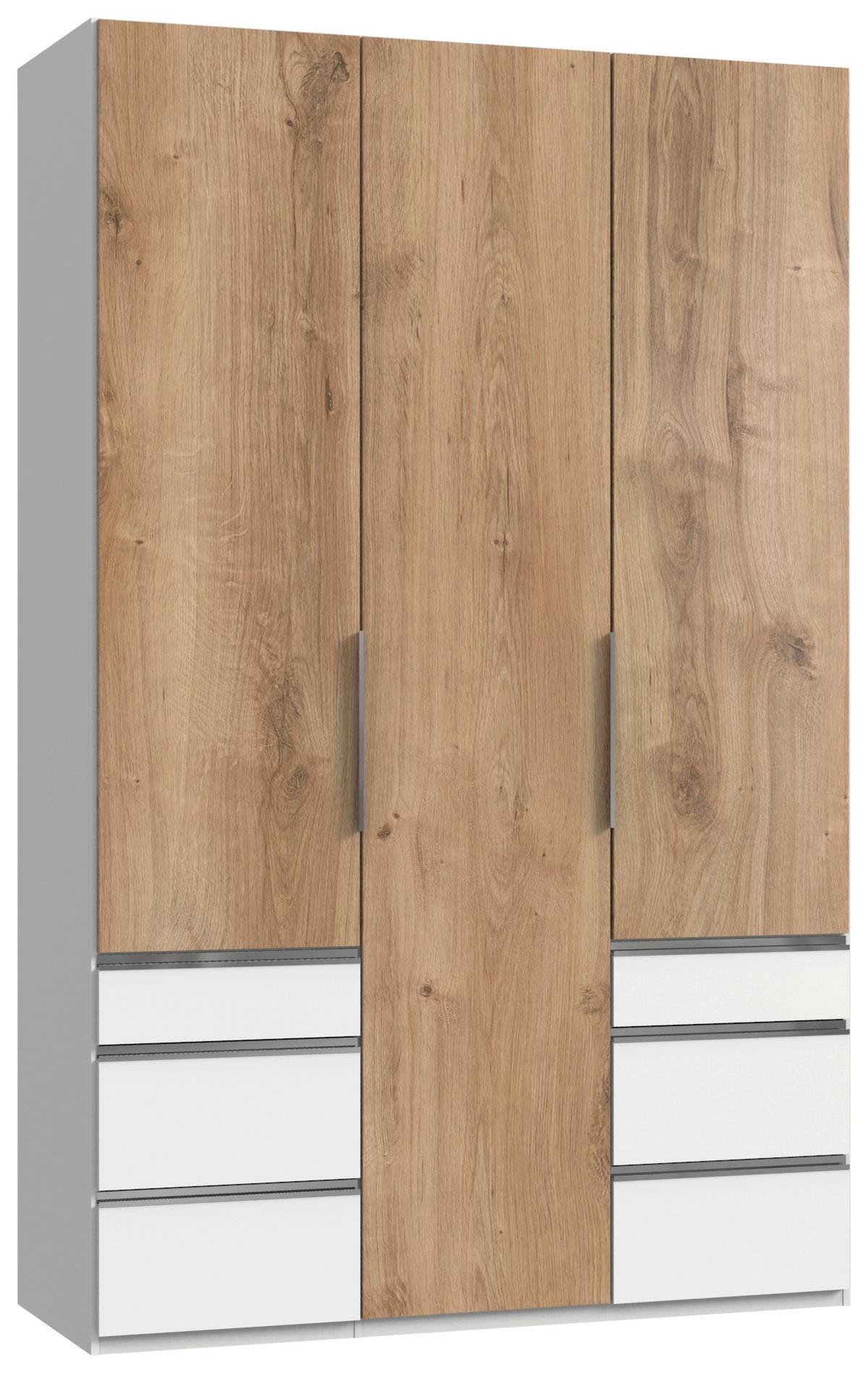 Drehtürenschrank mit Laden 150cm Level Weiß/Eiche Dekor - Chromfarben/Eichefarben, MODERN, Holzwerkstoff (150/236/58cm) - MID.YOU