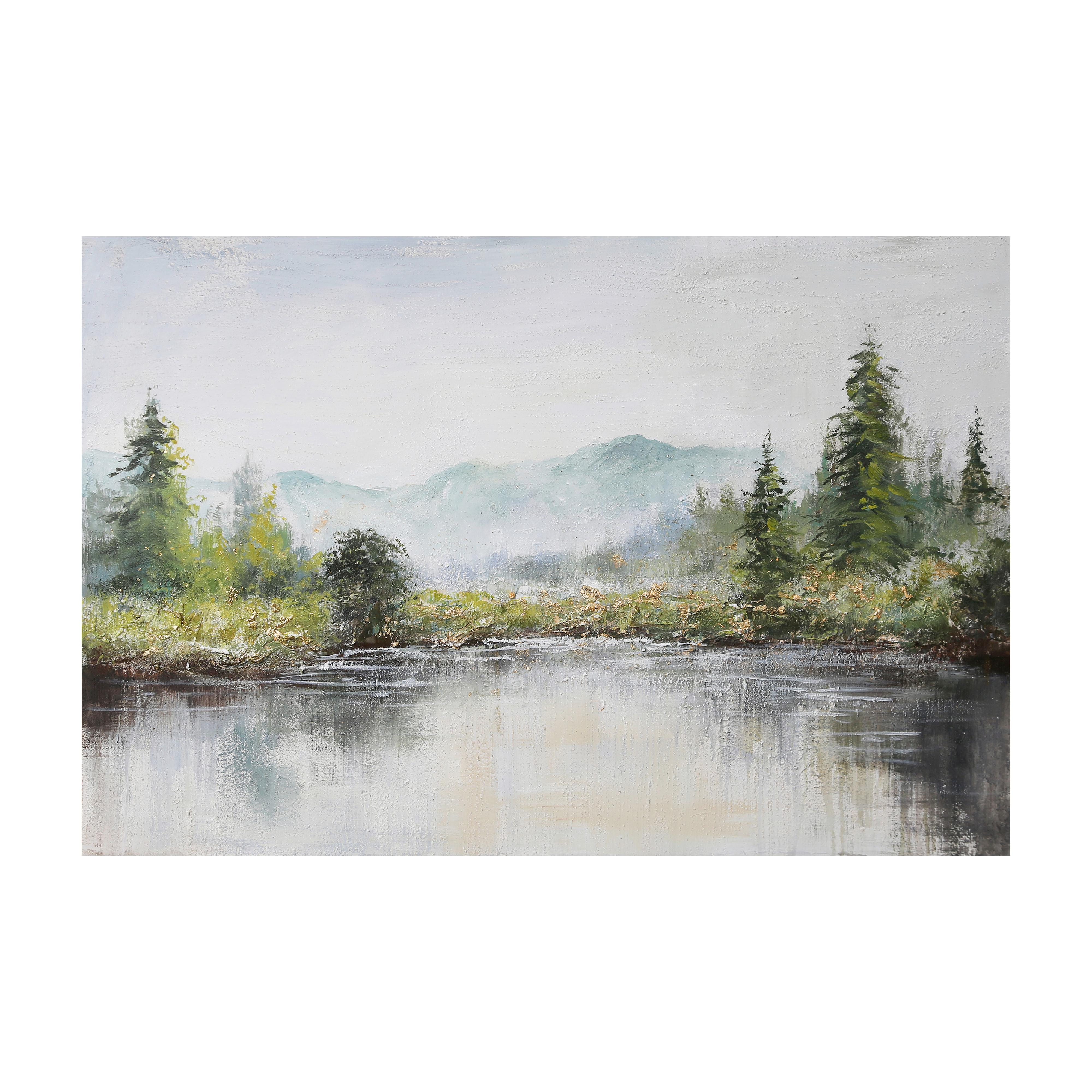 OBRAZ OLEJNY ZH7896 - zielony/biały, Natur, drewno/tkanina (120/70cm) - Monee