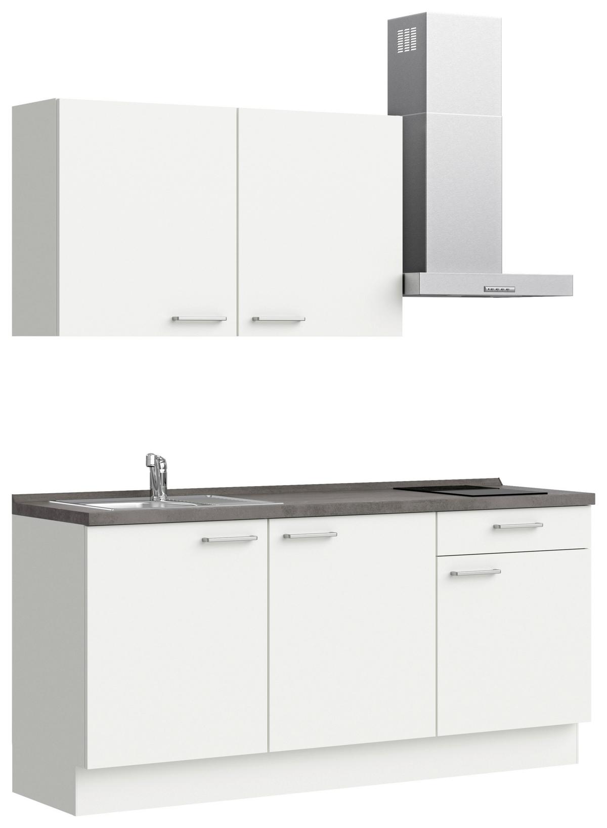 Küchenblock Touch Low m. Geräten Weiß - Schieferfarben/Edelstahlfarben, MODERN, Holzwerkstoff/Metall (180cm) - Nobilia