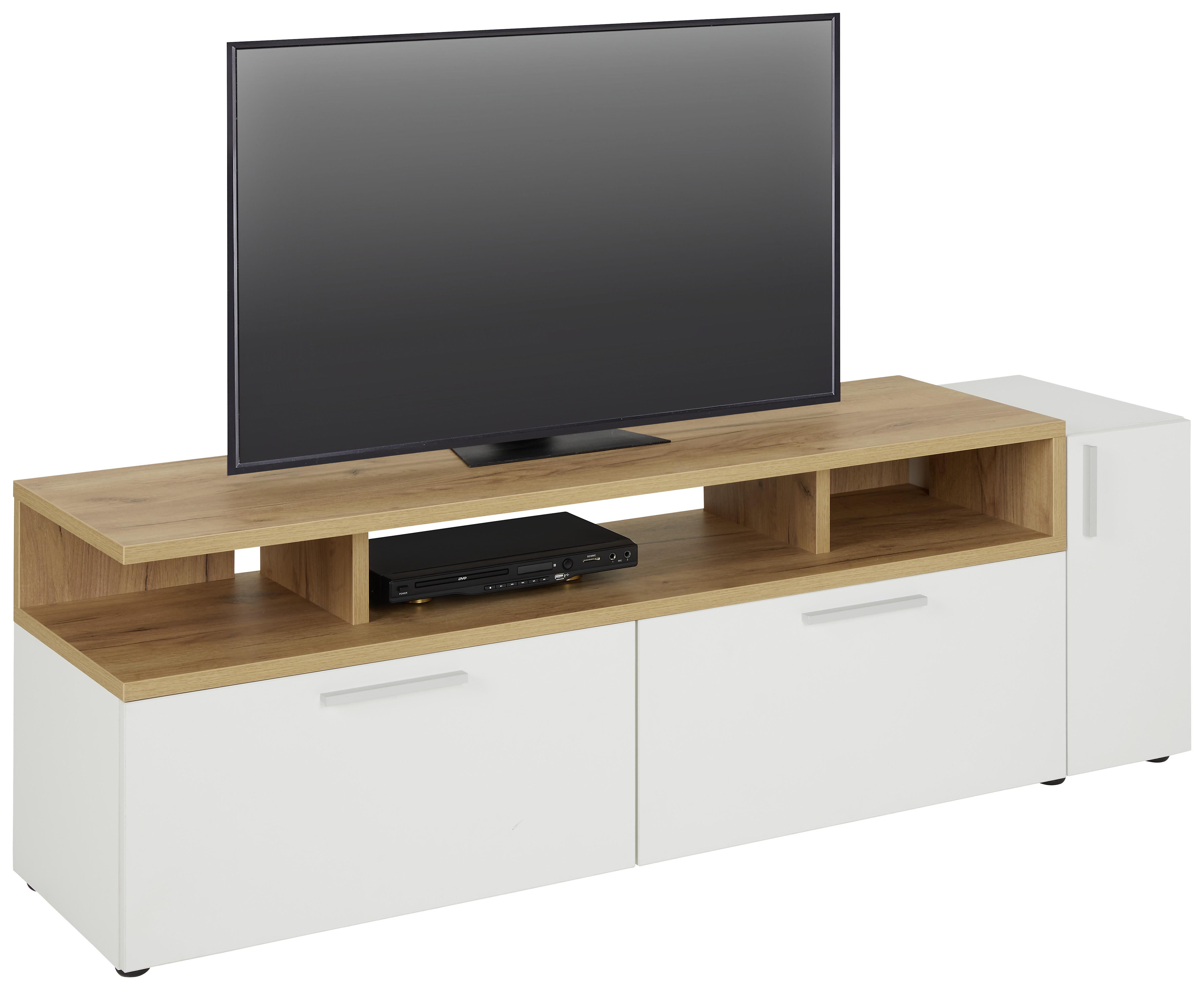 TV-Element in Weiß/Eichefarben - Eichefarben/Alufarben, MODERN, Holzwerkstoff/Kunststoff (160/53/40cm) - Modern Living