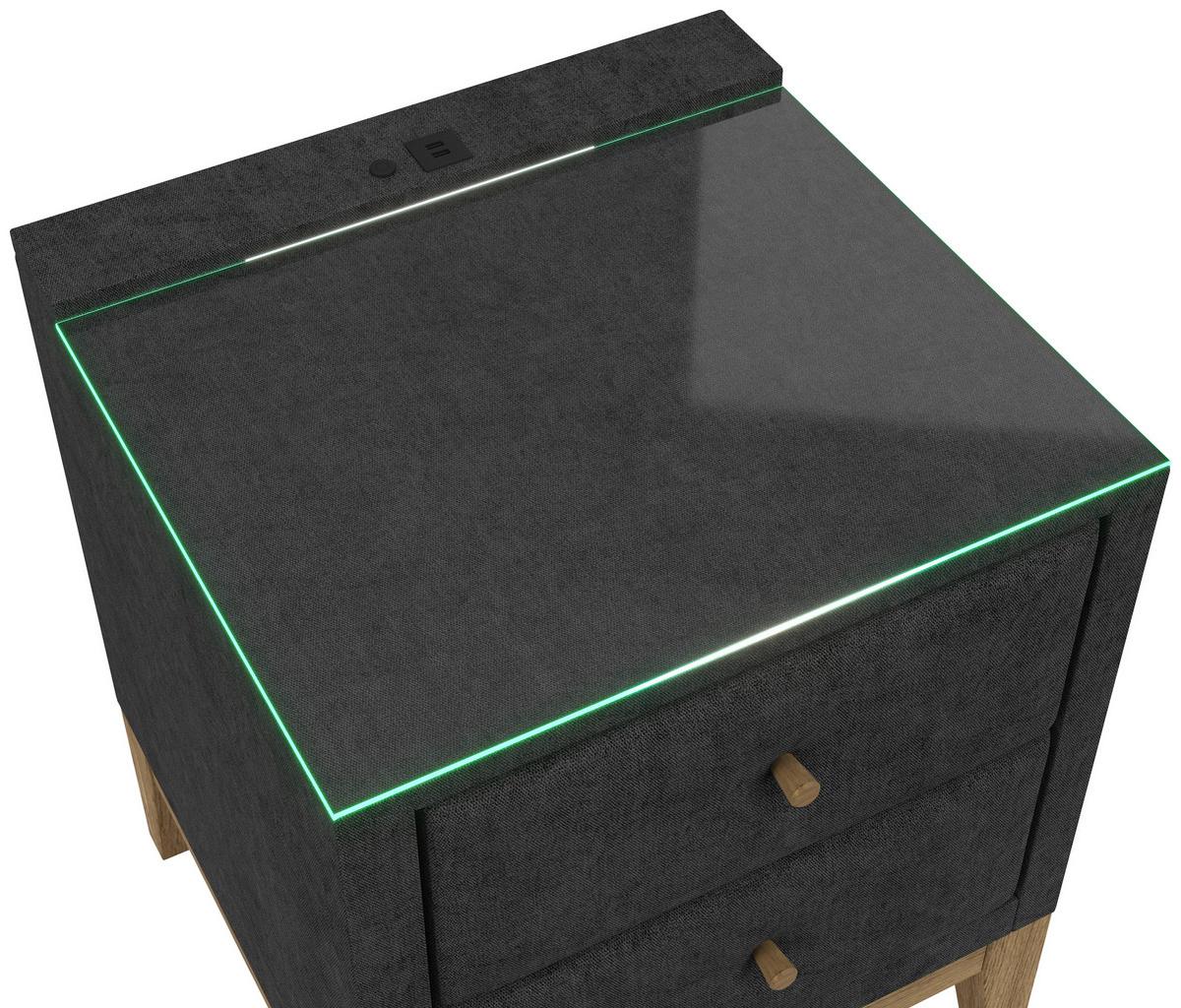 Nachtkästchen Elena Schwarz - Schwarz, KONVENTIONELL, Glas/Holz (48/68/45cm) - Sembella