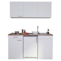 Miniküche Economy m. Geräten Weiß/ Nussbaum ca. 150 cm - Nussbaumfarben/Alufarben, Basics, Holzwerkstoff/Kunststoff (150cm) - Respekta