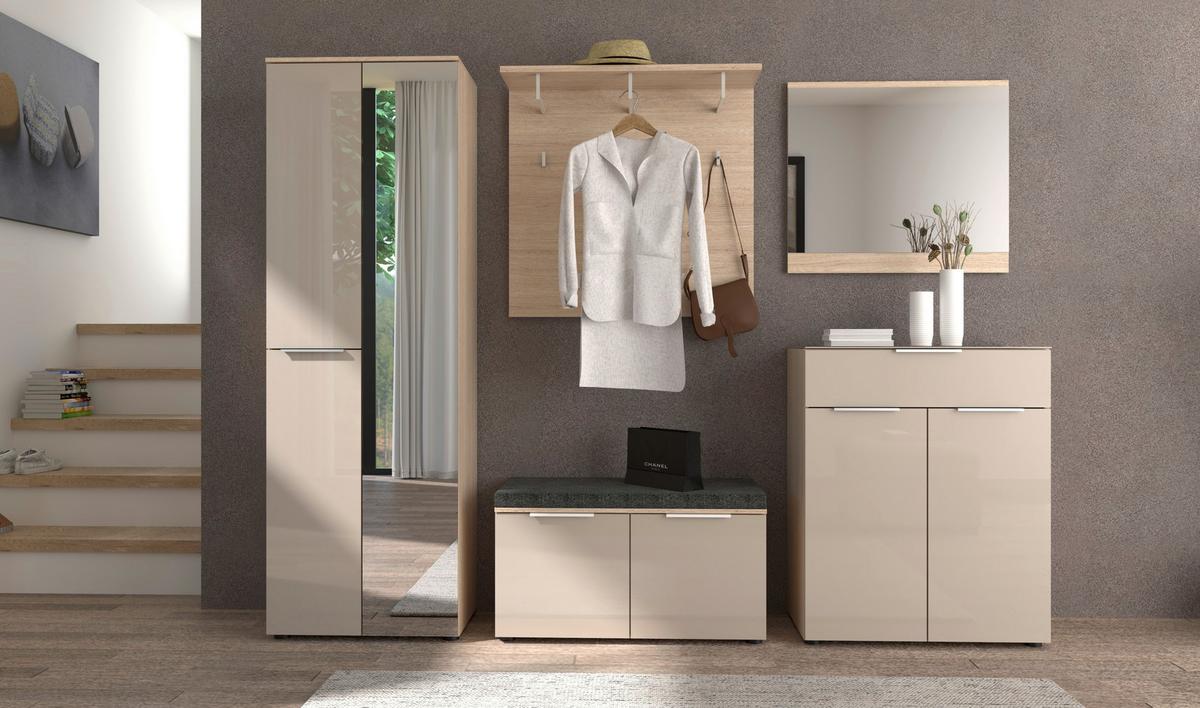 Garderobenschrank Siena Eichefarben/Kaschmir - Kaschmir/Chromfarben, MODERN, Glas/Holzwerkstoff (65/196/41cm) - Mömax