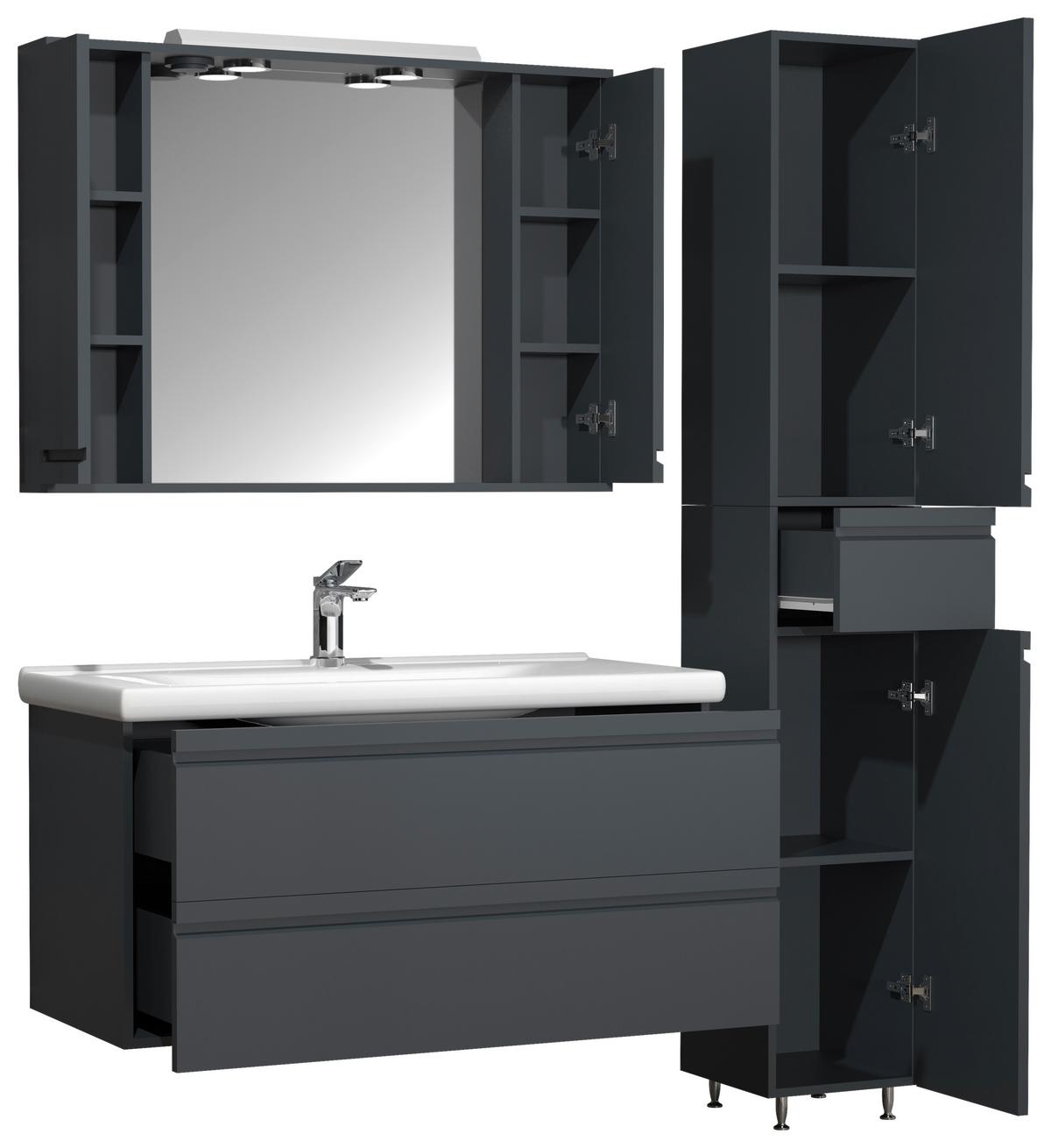 Kopalnica Silora Xl, Antracit - antracit, Moderno, steklo/leseni material (130cm) - MID.YOU
