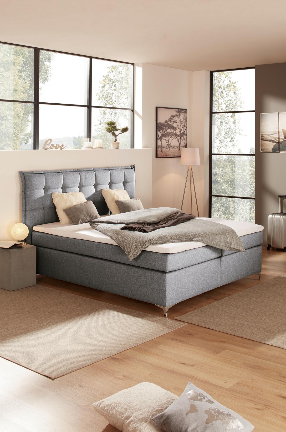 Boxspring Krevet Fabio - siva, Moderno, tekstil/metal (180/200cm)