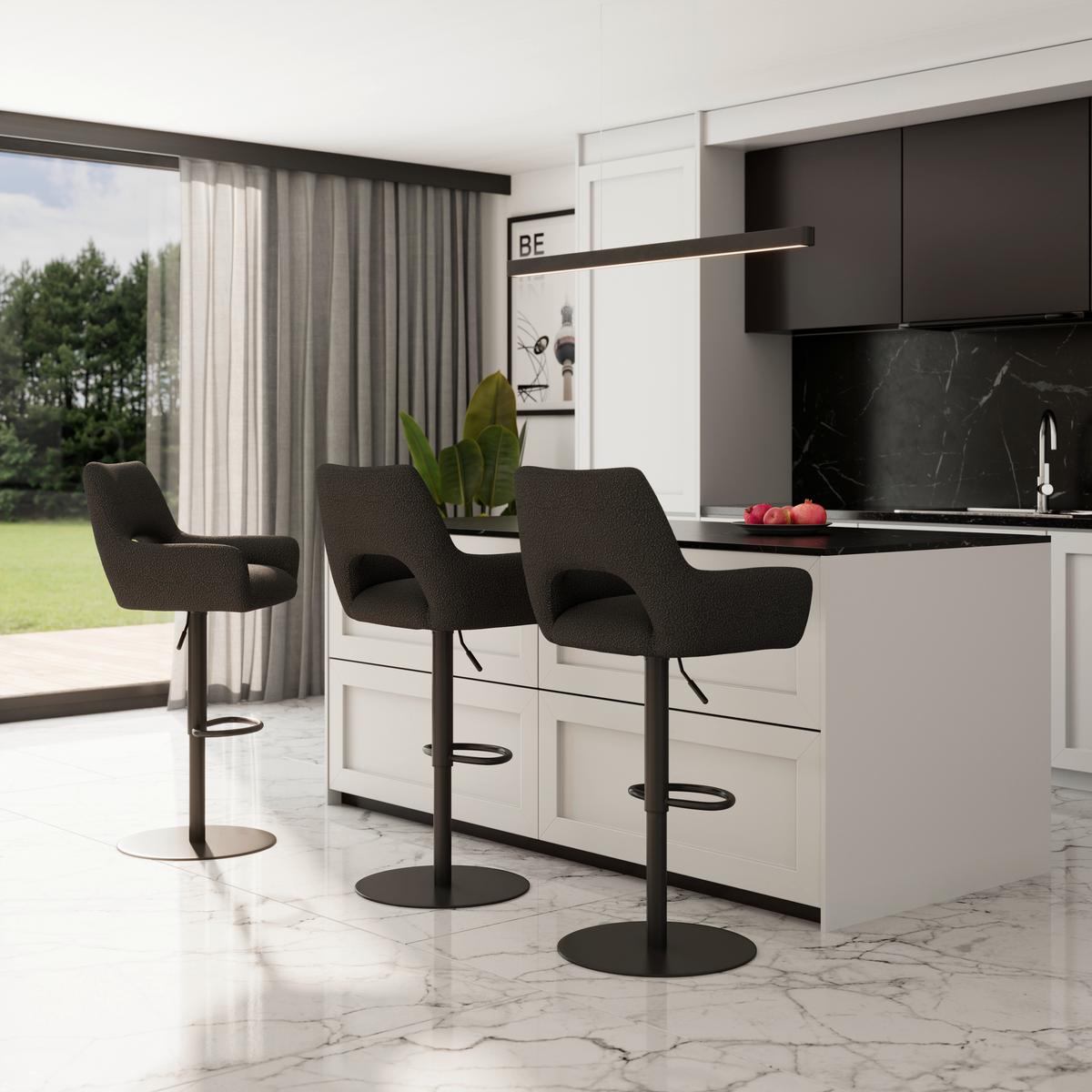 Barhocker Tami Dunkelbraun Struktur Gepolstert - Dunkelbraun/Schwarz, MODERN, Holz/Textil (46/82-102/51cm) - Bessagi Home