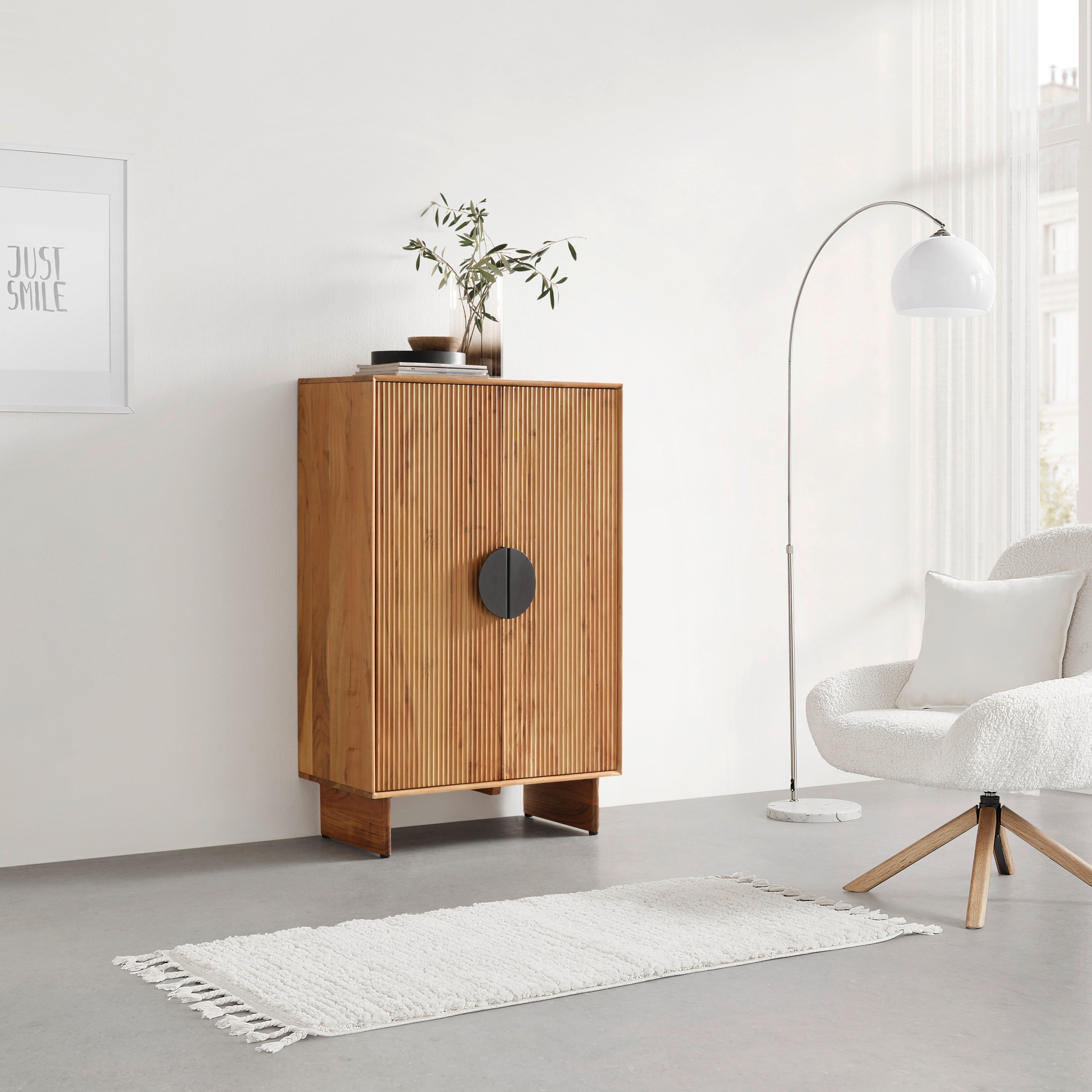 Highboard Rosy Akazienholz vollmassiv - Schwarz/Akaziefarben, LIFESTYLE, Holz/Metall (80/120/38cm) - Premium Living