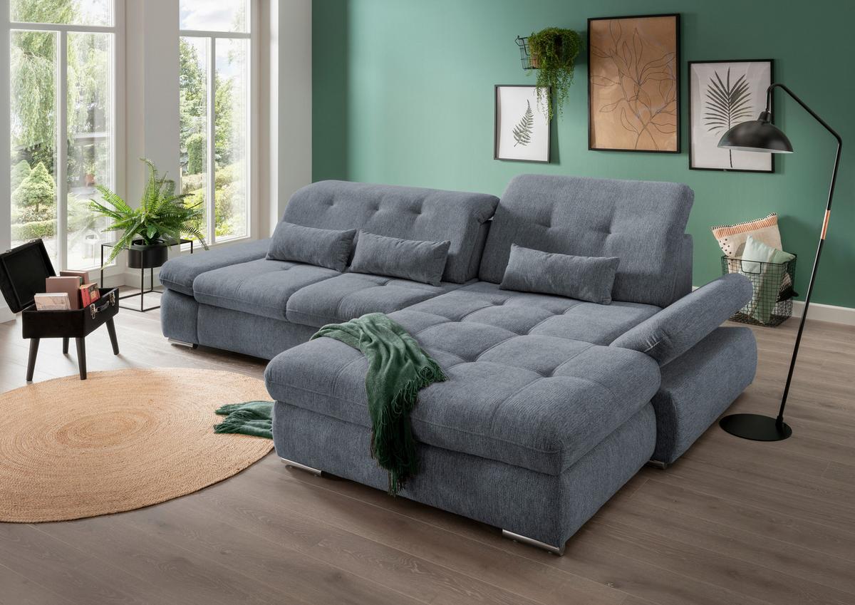 Wohnlandschaft Dalida Hellblau Chenille - Chromfarben/Hellblau, Design, Textil/Metall (300/196cm) - Livetastic