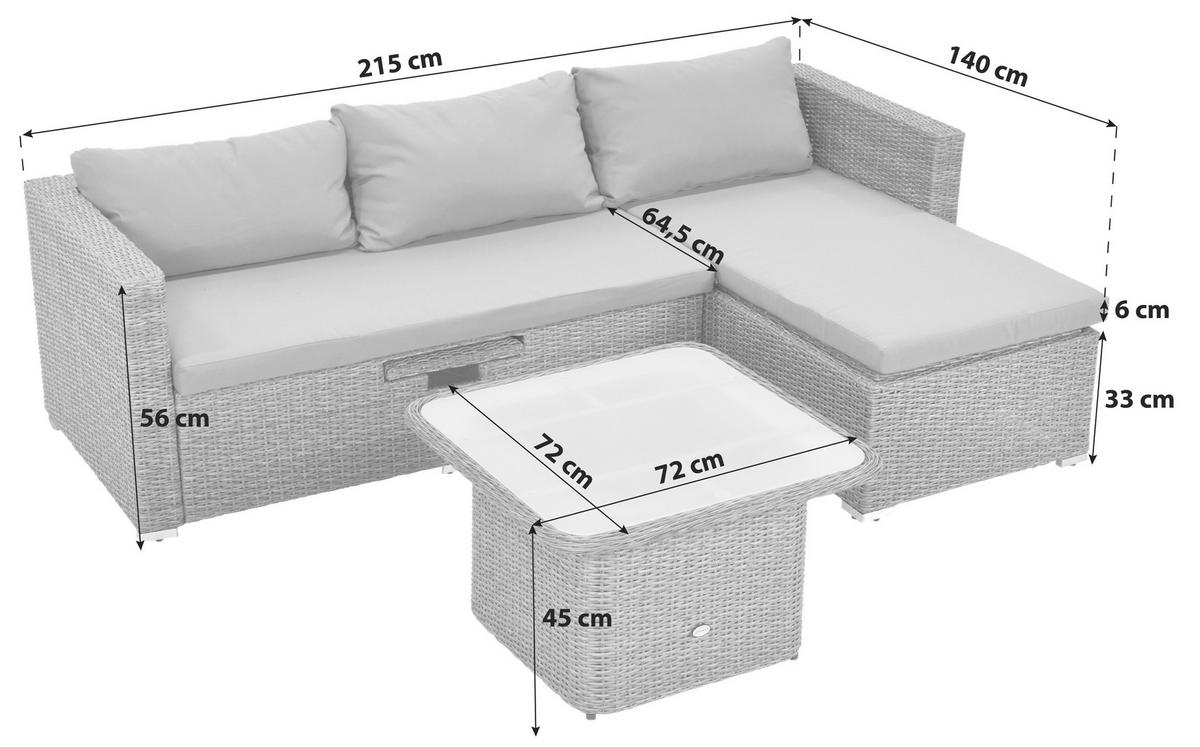 Lounge Garnitura Veneto, Blazine - naravne barve, Moderno, kovina/umetna masa (215/140cm) - Gardenson