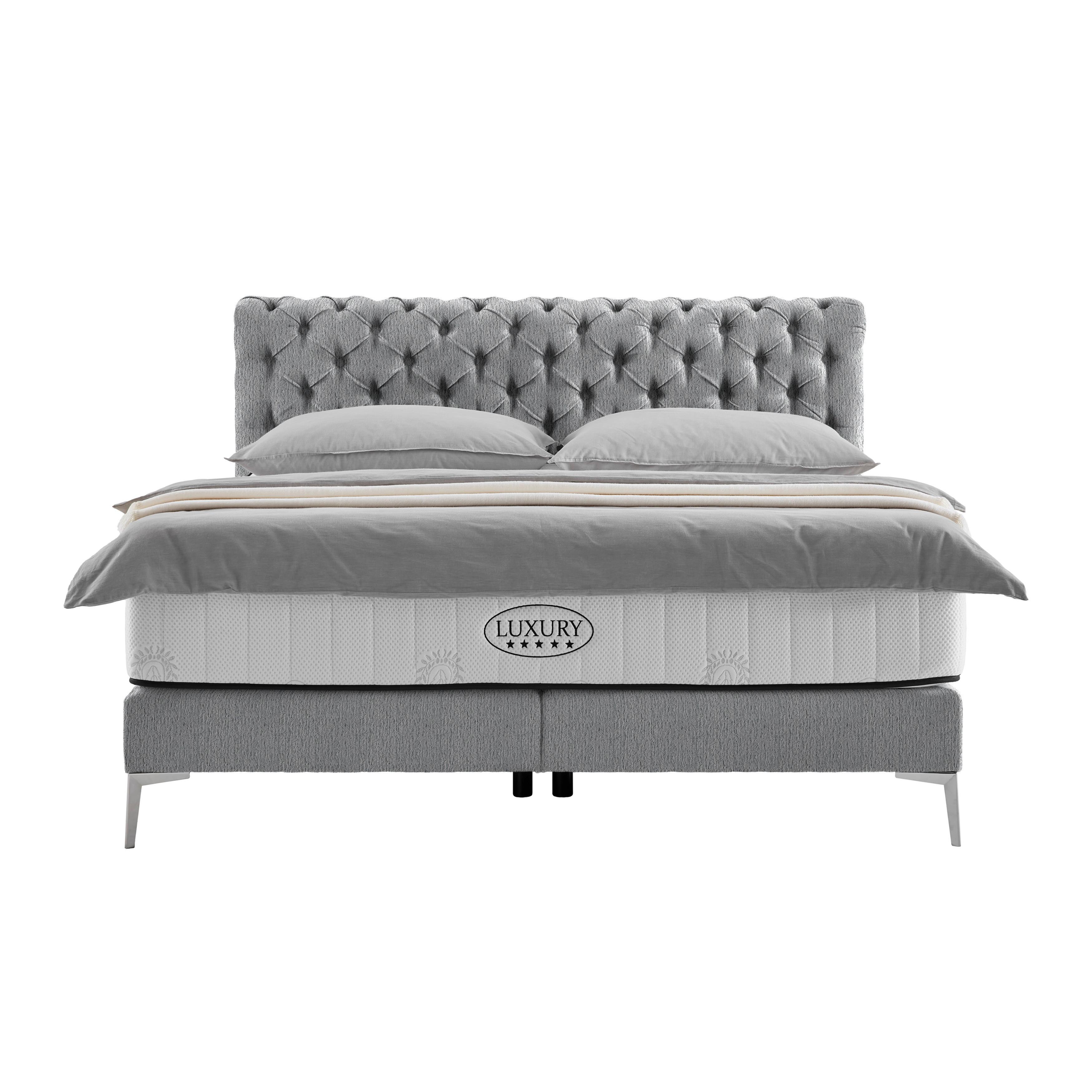 Boxspringbett Queen in Dunkelgrau ca. 160x200cm - Chromfarben/Dunkelgrau, KONVENTIONELL, Textil (160/200cm) - Premium Living