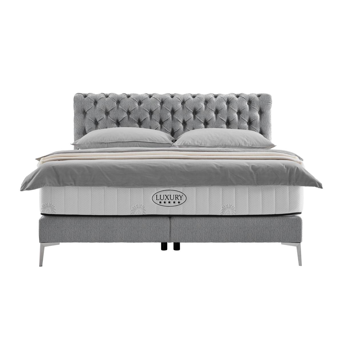 Boxspringbett Queen in Dunkelgrau ca. 160x200cm - Chromfarben/Dunkelgrau, KONVENTIONELL, Textil (160/200cm) - Premium Living