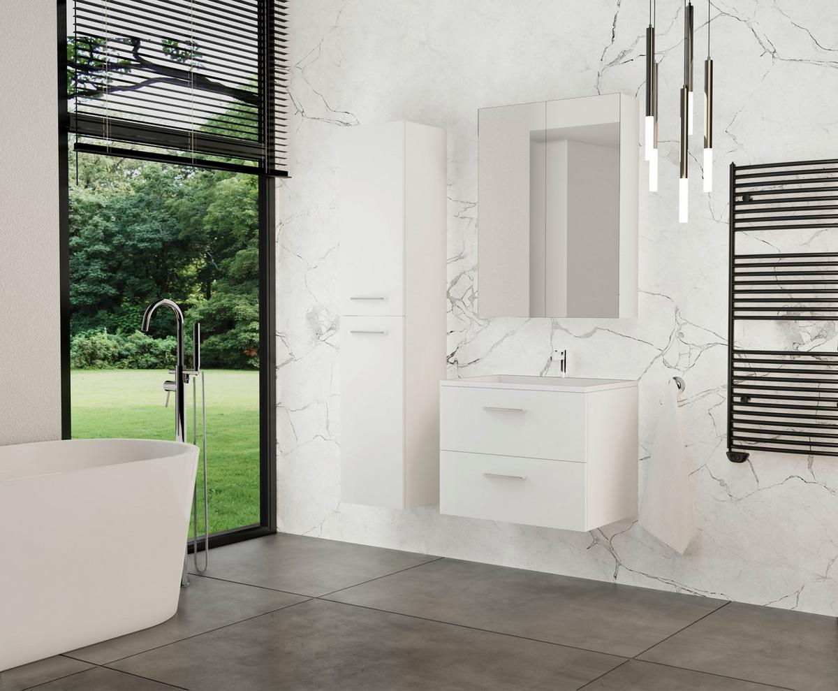 Fürdőszobablokk Nataly - ezüstszínű/fehér, Basics, faalapú anyag/fém (60/118/47cm)