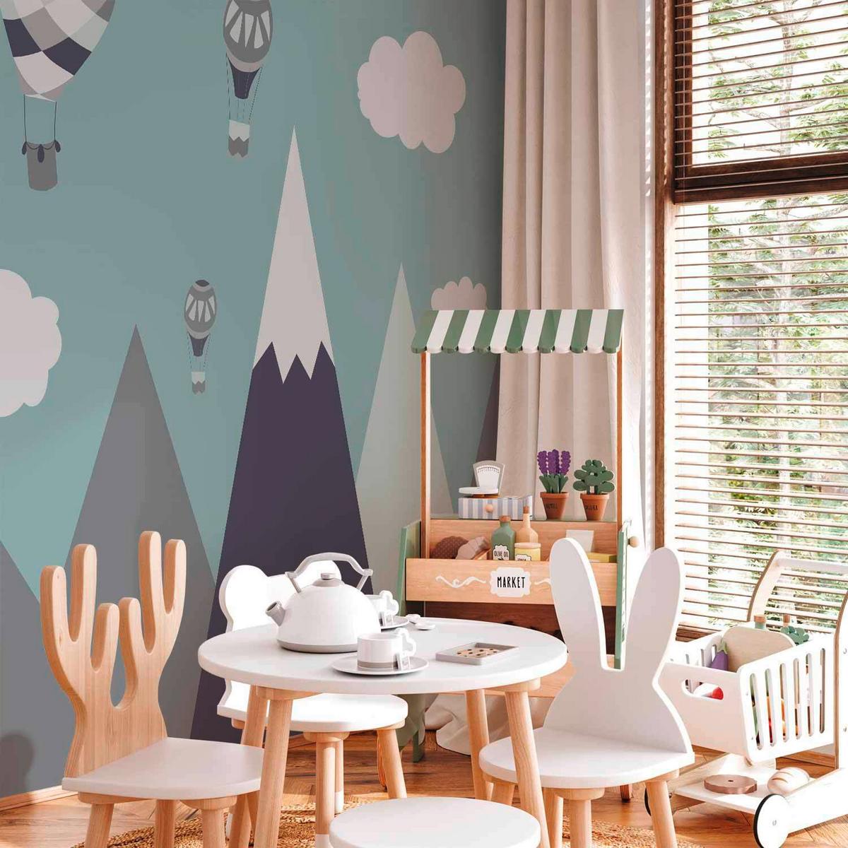 Fototapeta Balloon Land, 200x140cm - modra/siva, Basics, tekstil (200/140cm) - artgeist