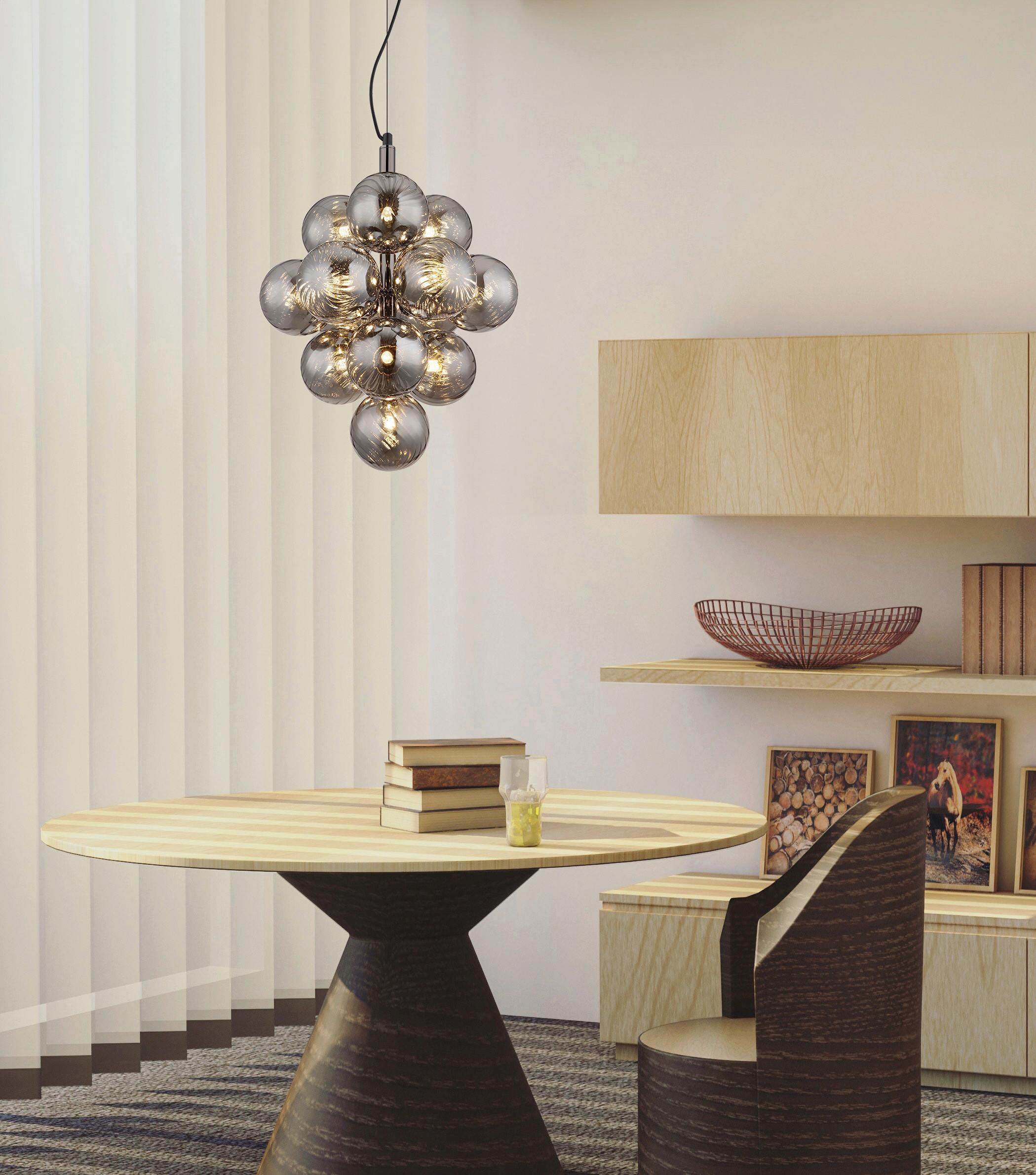 HÄNGELEUCHTE 56146HG CONOR - Schwarzchrom/Grau, Design, Glas/Kunststoff (39,5/120cm) - Globo