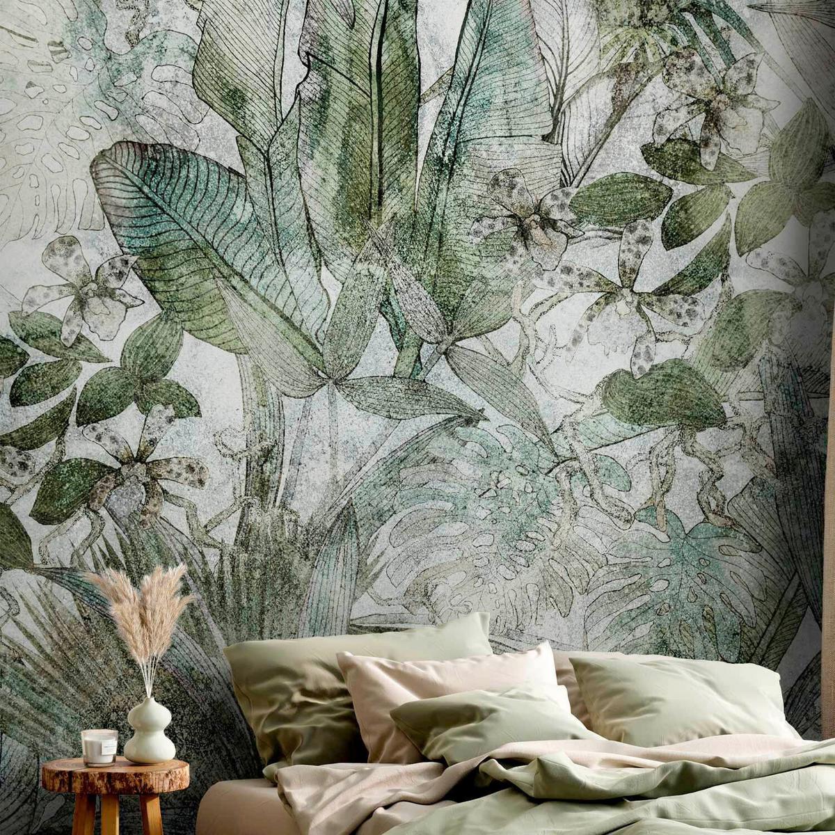 Fototapeta Light Dew, 300x210cm - zelena/sivobela, Trendi, tekstil (300/210cm) - artgeist