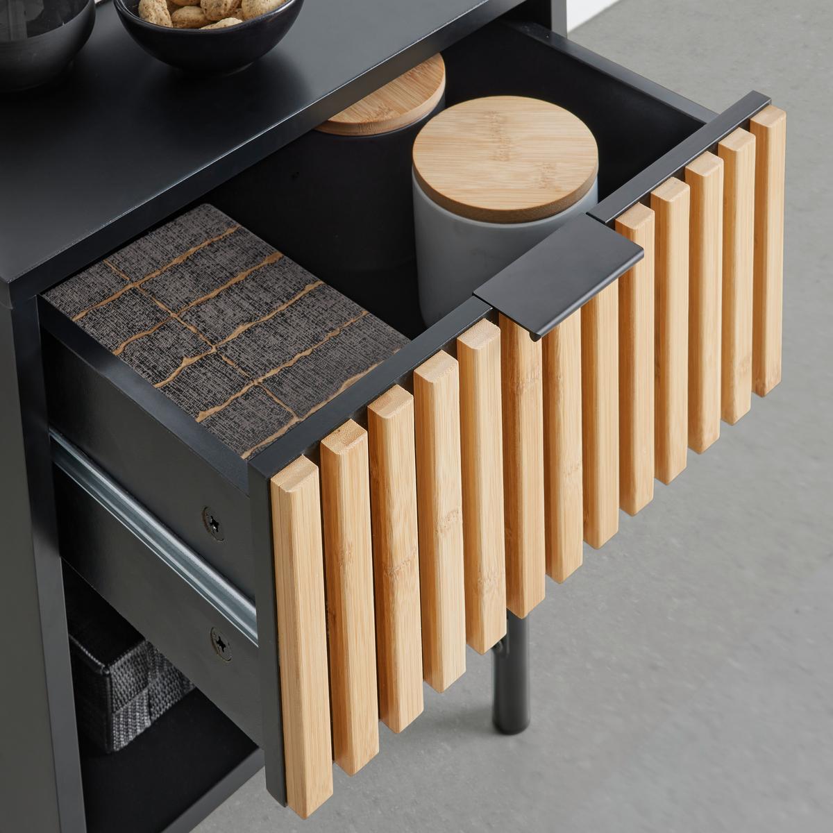 Nachtkästchen Madrid Schwarz/Naturfarben massiv - Schwarz/Naturfarben, MODERN, Holz/Holzwerkstoff (40/56/35cm) - Mömax