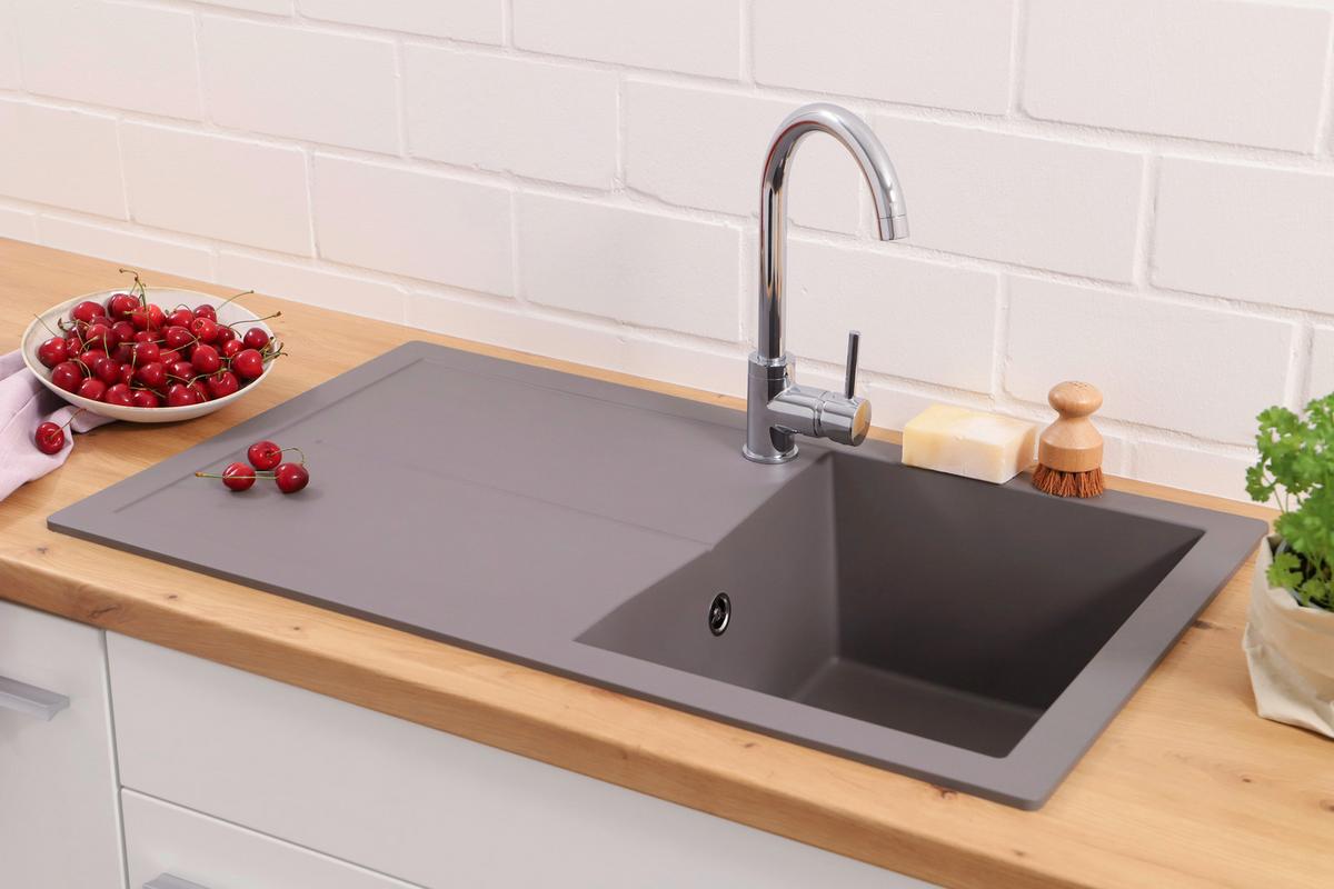 Pomivalno Korito Cleveland, 86x50cm - siva, Basics, kamen/umetna masa (86/21,4/50cm) - Respekta