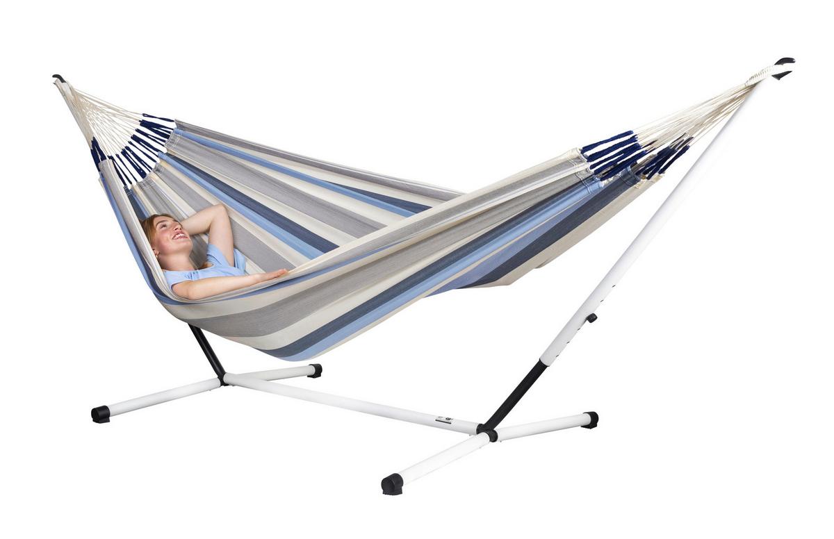 Hängematte Classic Double Hammock Outdoor Blau/Weiß - Blau/Weiß, KONVENTIONELL, Textil (160/350cm) - La Siesta