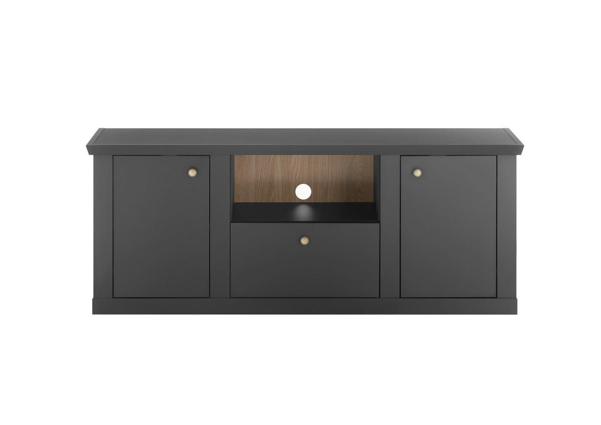 Lowboard Lincoln Schwarz/Eichefarben - Eichefarben/Messingfarben, Design, Holzwerkstoff/Metall (158/62/42cm) - MID.YOU